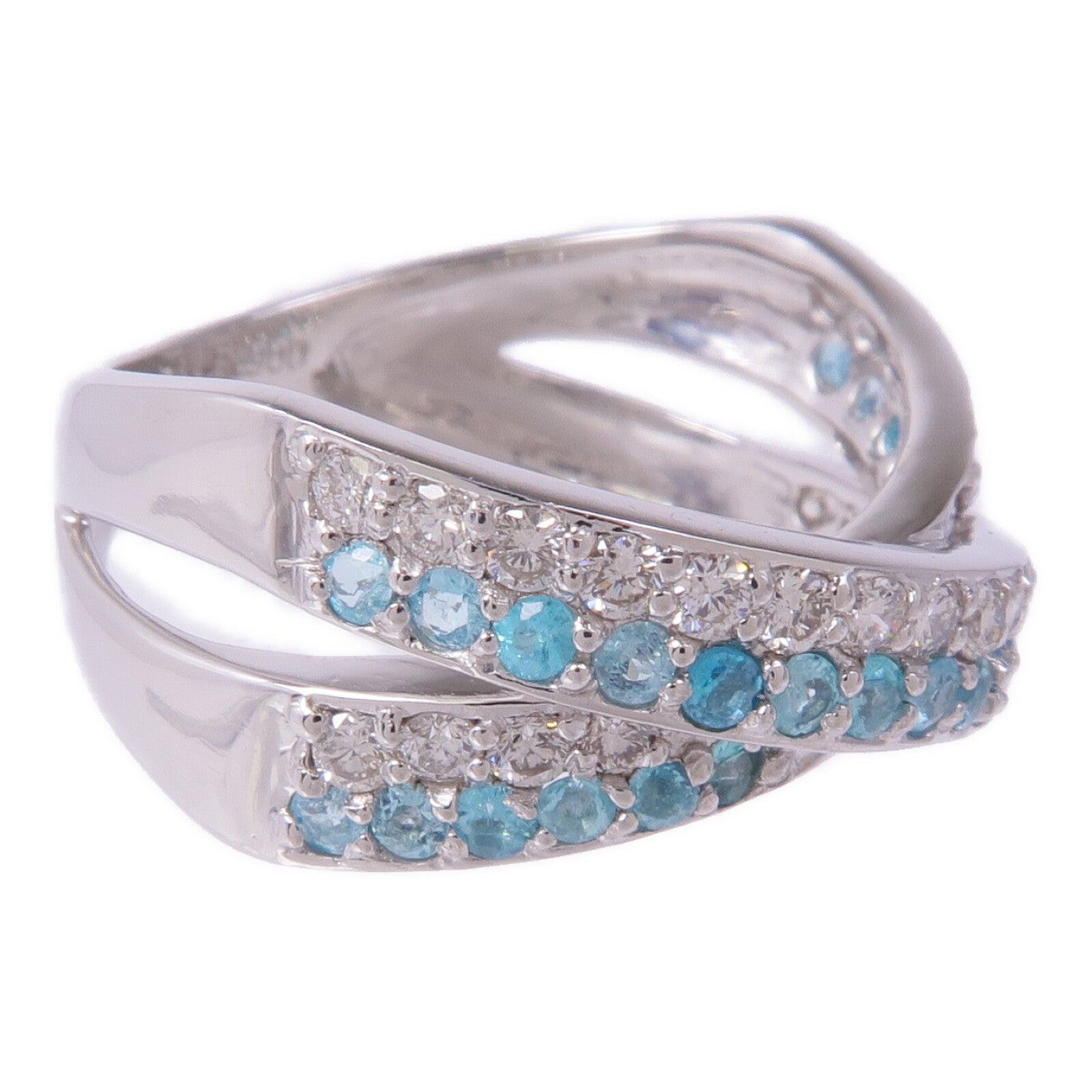 JEWELRY PT900鉑金Paraiba Tourmaline Diamond Ring帕拉伊巴碧璽/鑽石戒指US#6