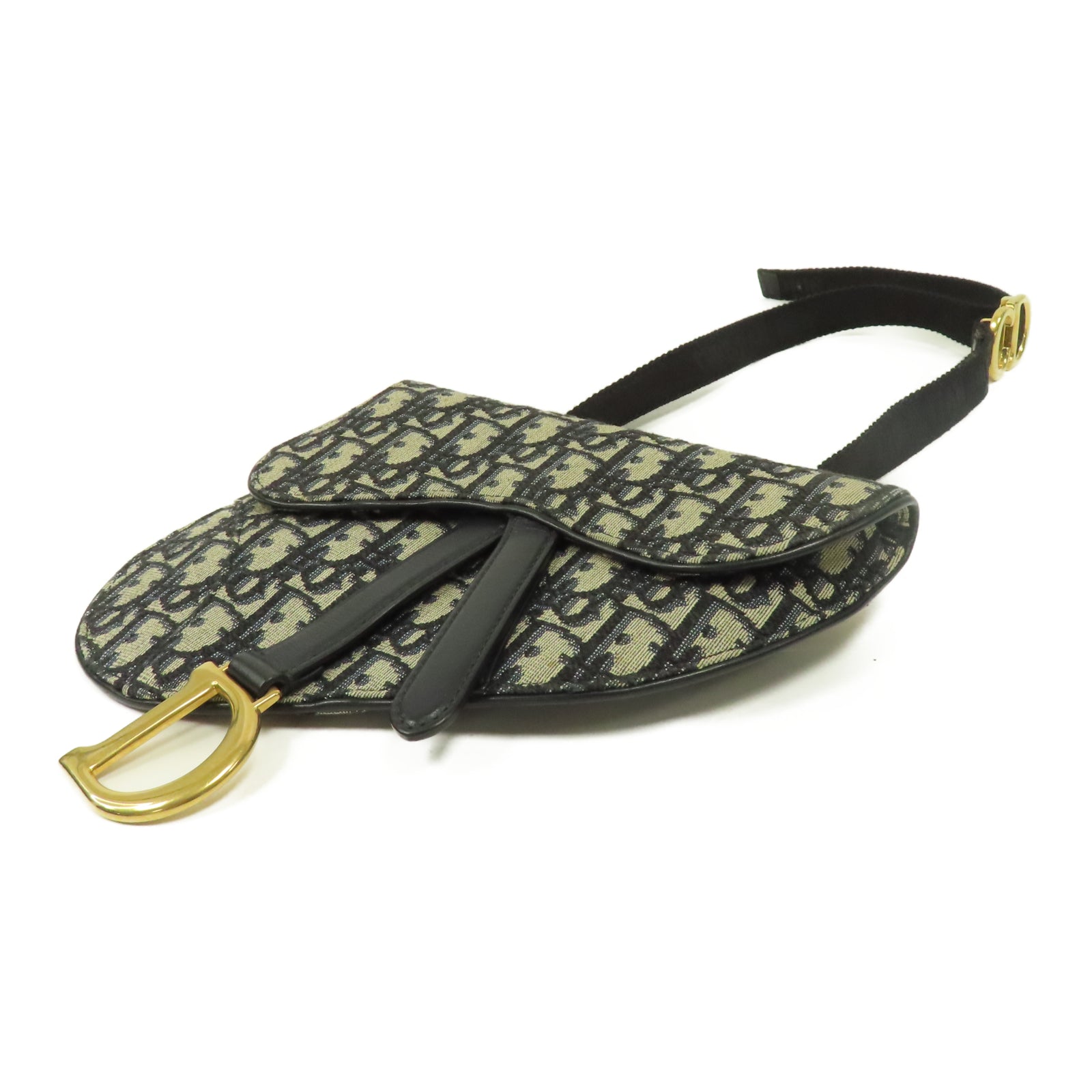 Dior 【激減優惠】帆布Saddle Oblique Waist Belt Bag金扣腰包藍色