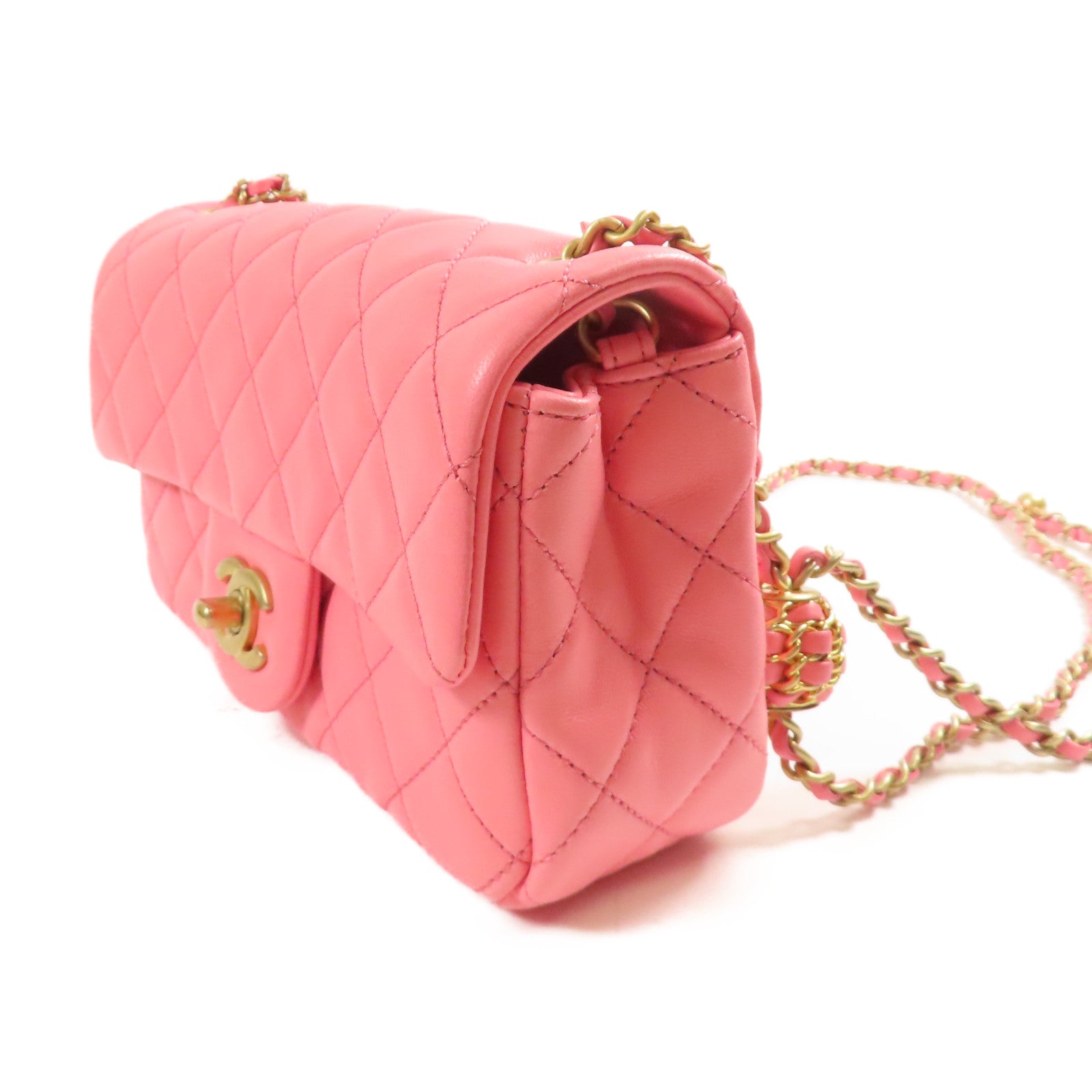 CHANEL CC GHW Classic 20 Chain Shoulder Bag Lambskin Leather AS1787 Pink