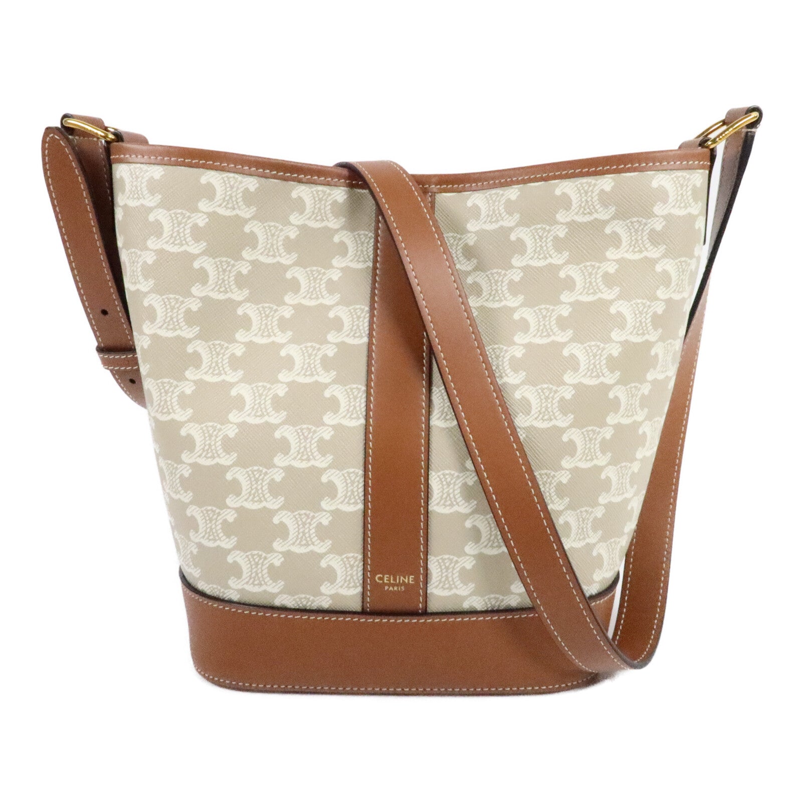 CELINE 塗層帆布/牛皮皮革Triomphe Bucket Bag Small肩背袋
