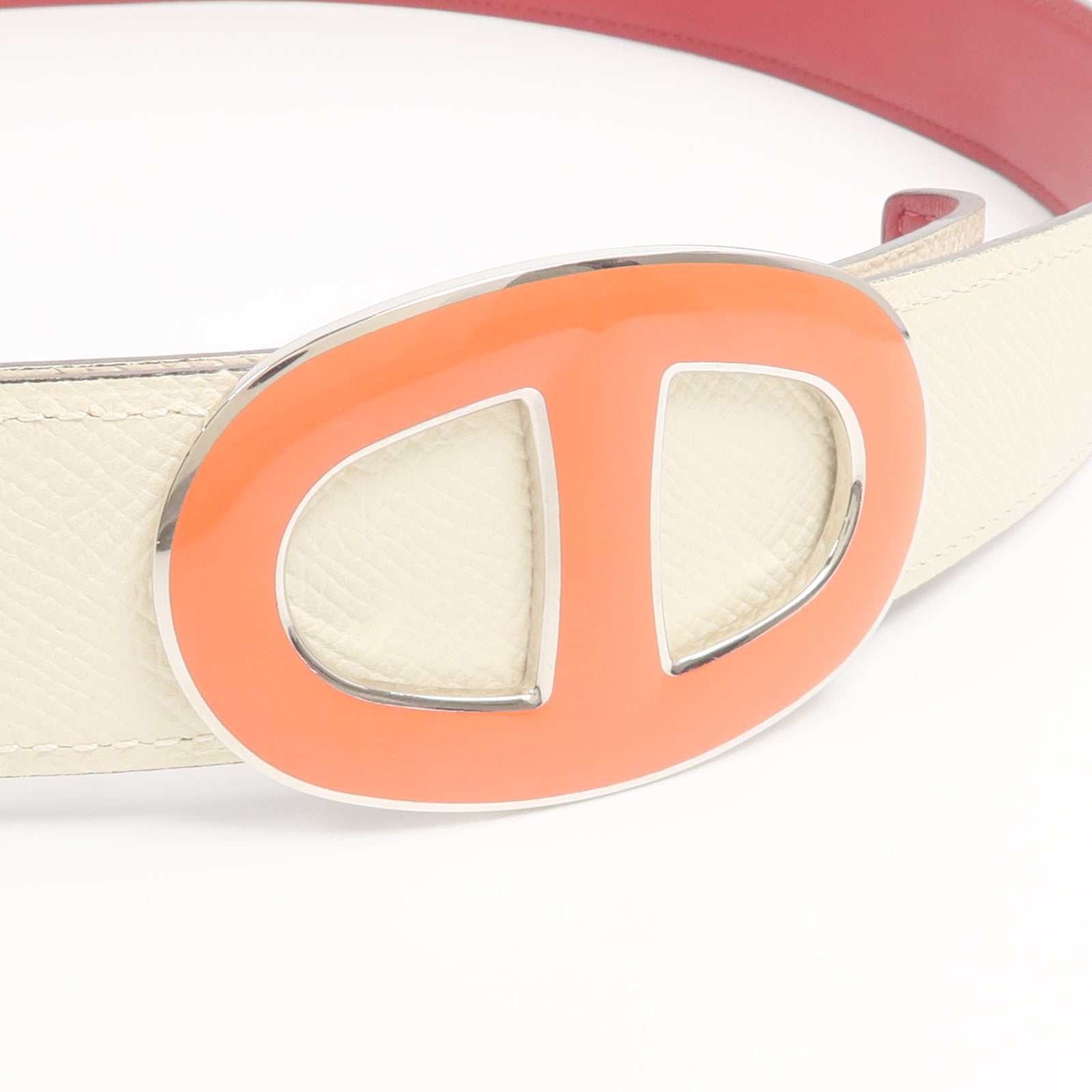 HERMES Epsom/Swift皮革Chaine d'Ancre Belt 90cm皮帶Craie/Rouge H