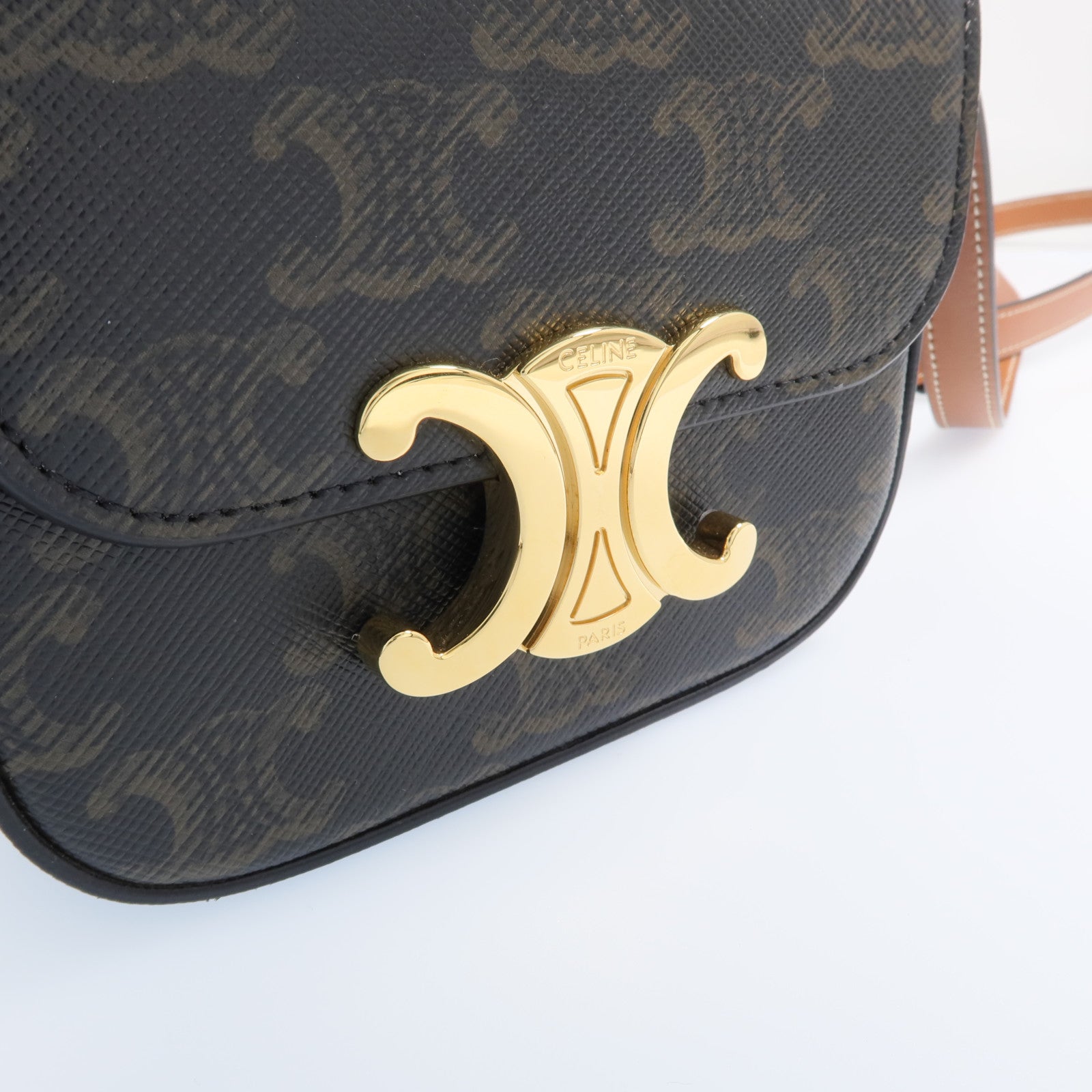 CELINE 塗層帆布Mini Triomphe金扣肩背袋