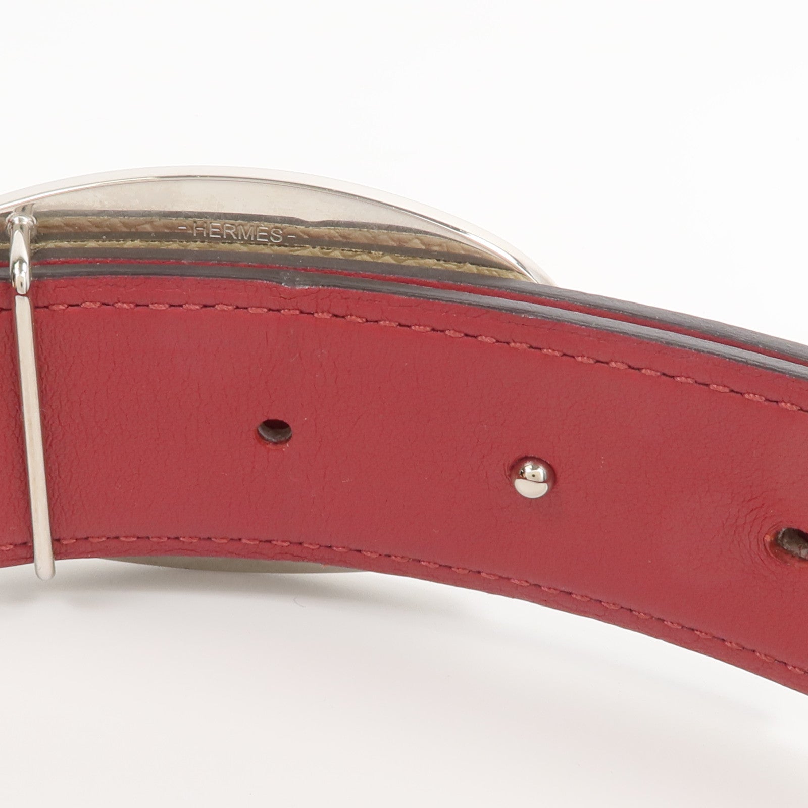 HERMES Epsom/Swift皮革Chaine d'Ancre Belt 90cm皮帶Craie/Rouge H