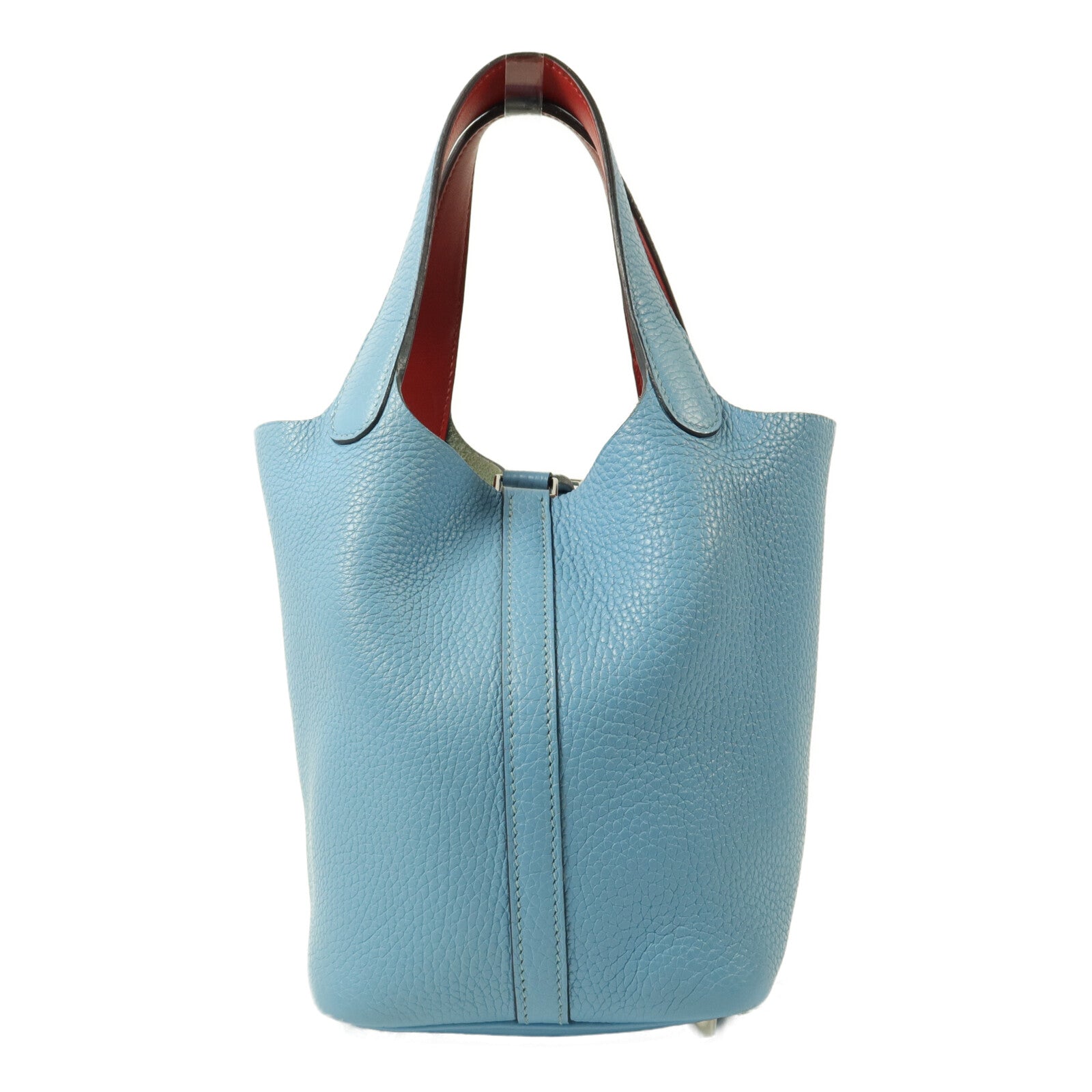 HERMES Clemence皮革Picotin PM手挽袋Bleu Du Nord