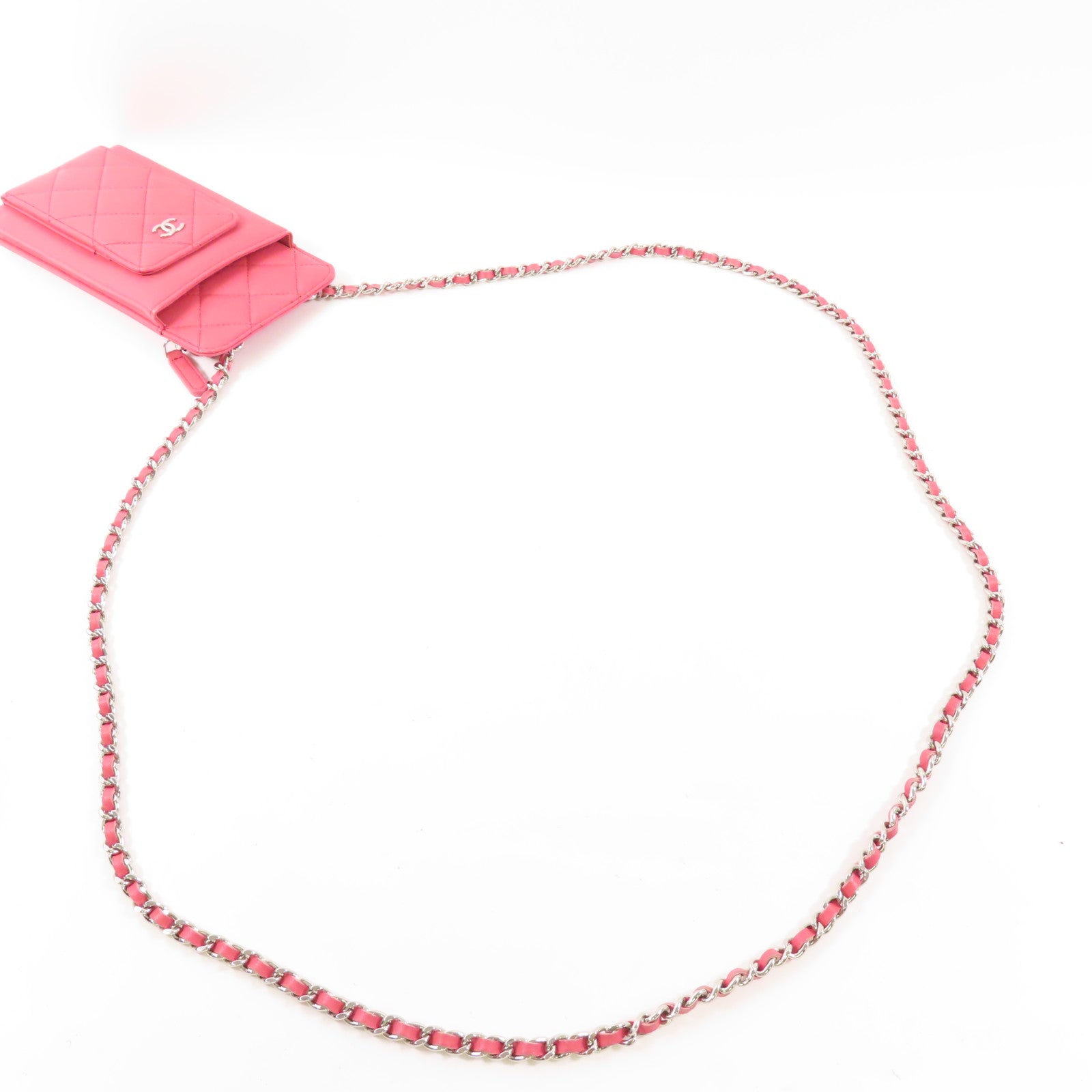 CHANEL 羊皮皮革Phone Case銀扣鏈帶肩背袋