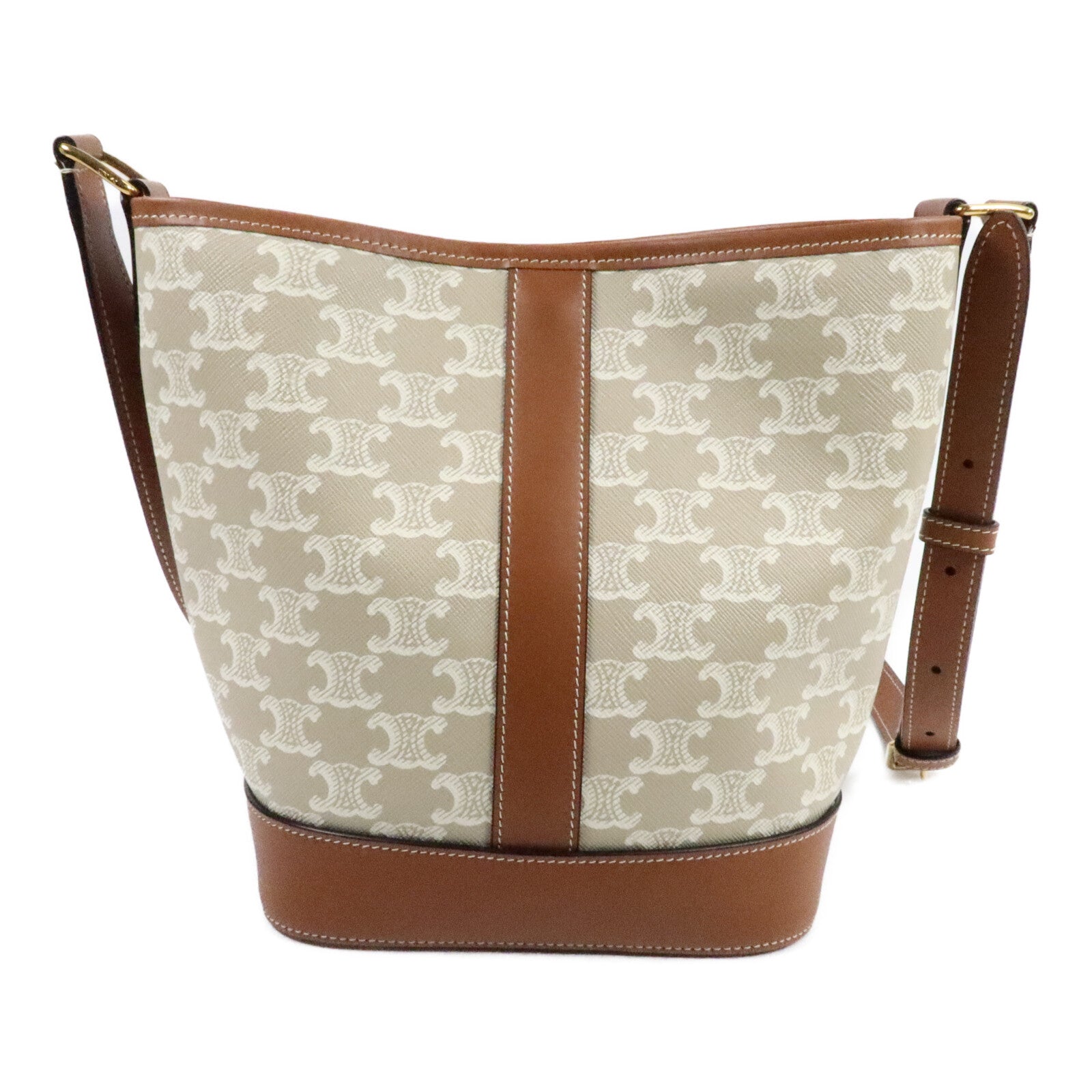 CELINE 塗層帆布/牛皮皮革Triomphe Bucket Bag Small肩背袋