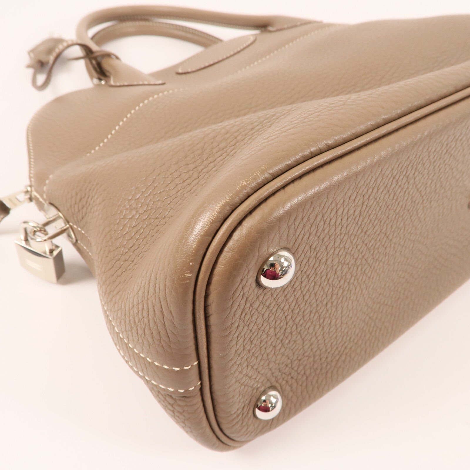 HERMES Clemence皮革Bolide 31銀扣肩背袋Etoupe