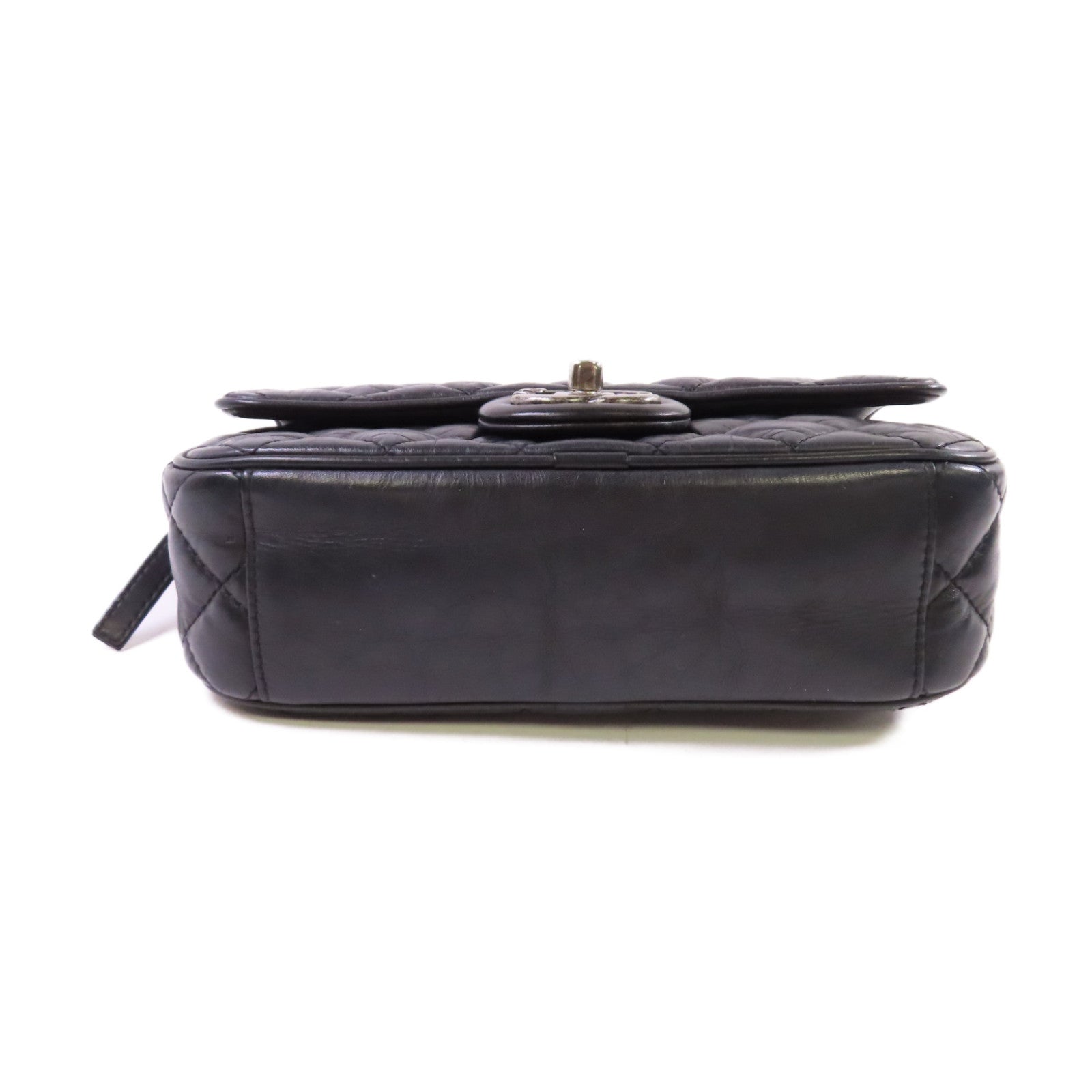 CHANEL 菱格牛皮皮革Chain Shoulder Bag銀扣鏈帶肩背袋黑色