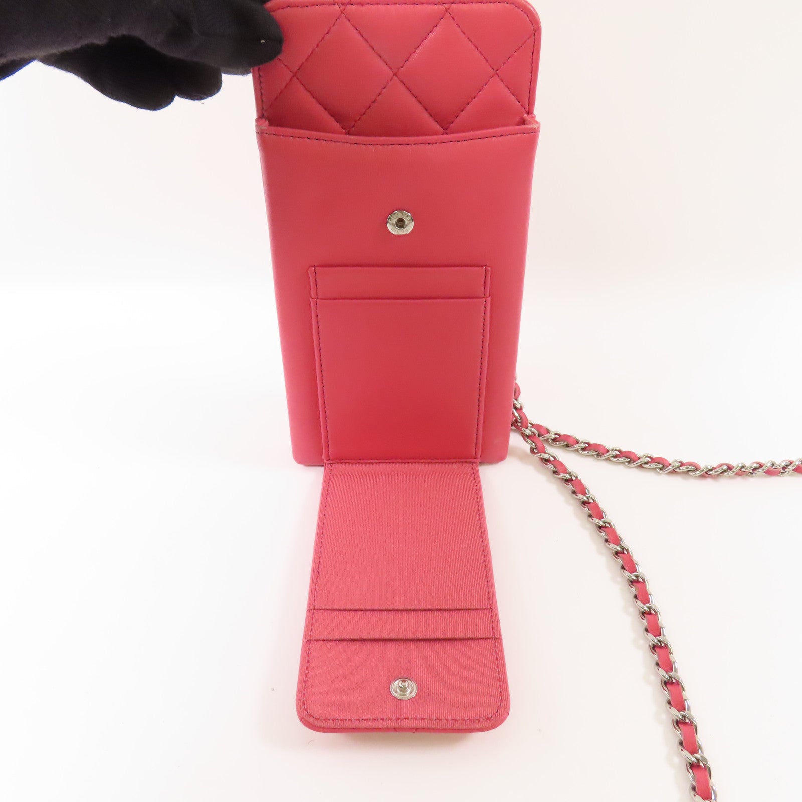 CHANEL 羊皮皮革Phone Case銀扣鏈帶肩背袋