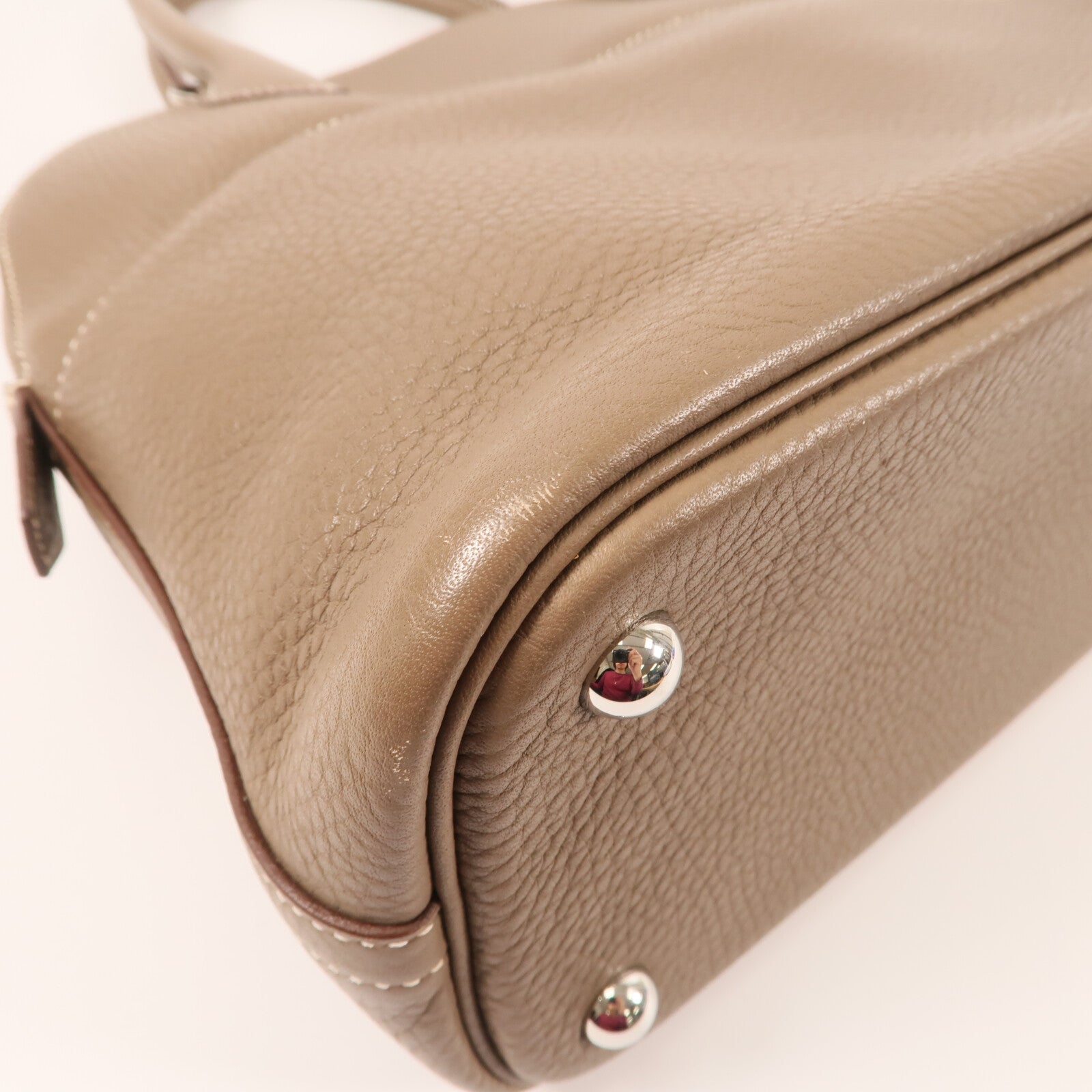 HERMES Clemence皮革Bolide 31銀扣肩背袋Etoupe