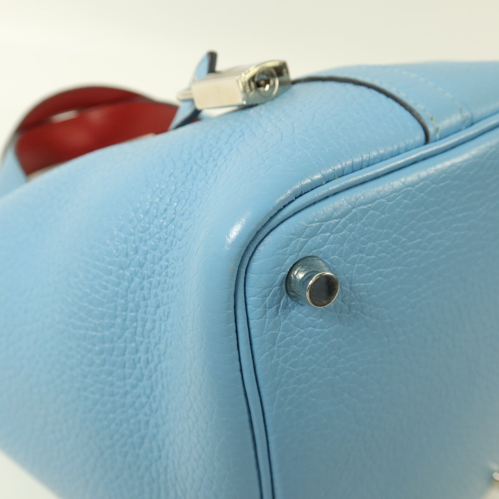 HERMES Clemence皮革Picotin PM手挽袋Bleu Du Nord