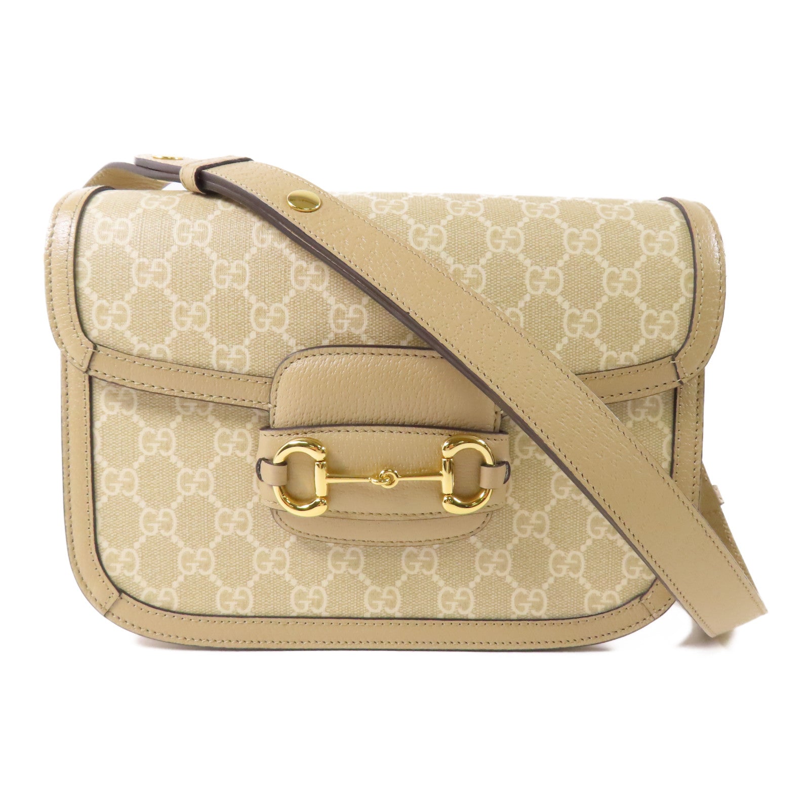 Gucci GG GHW Horsebit 1955 Shoulder Bag Coated Canvas Beige