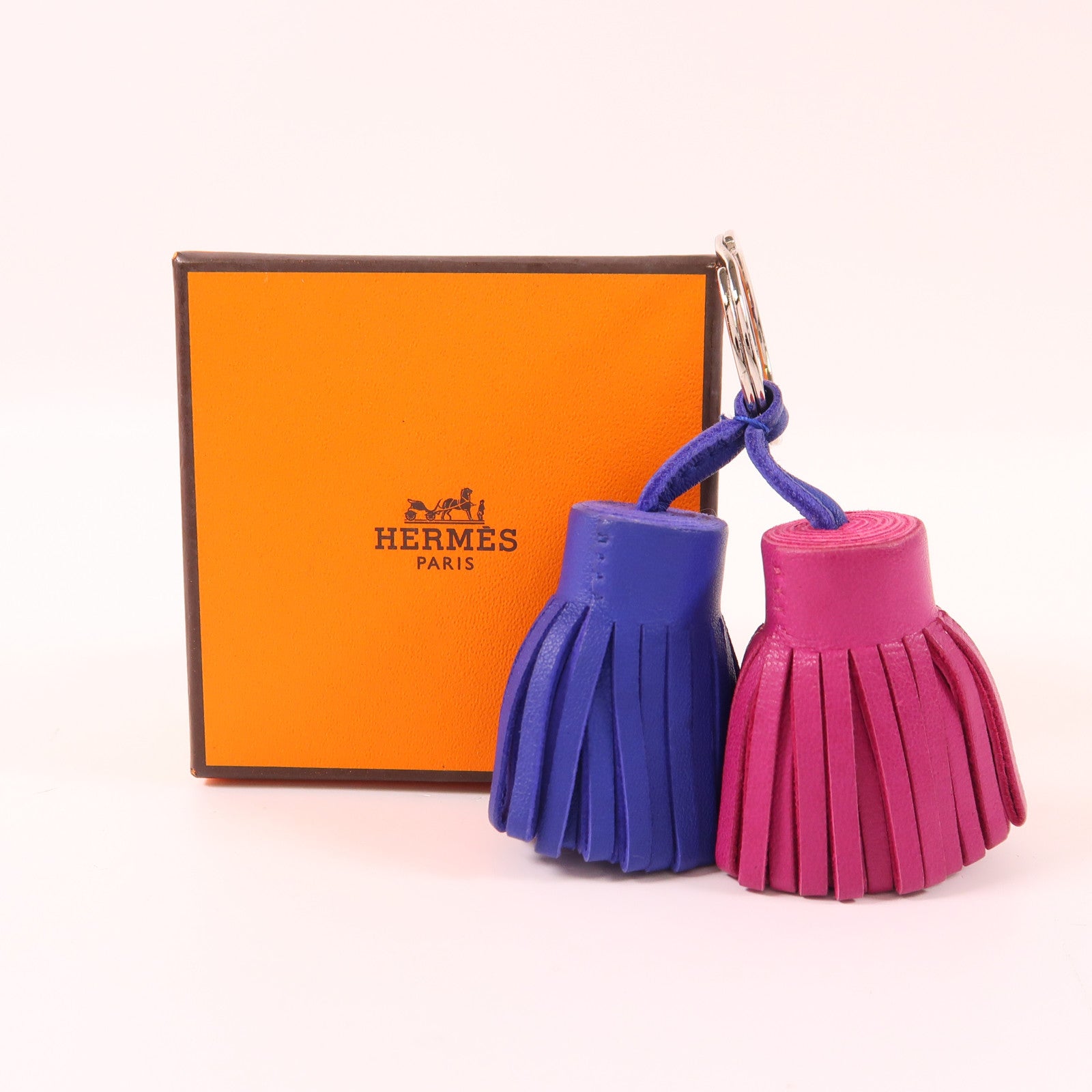 HERMES Swift皮革Duo Carmen Key Ring銀扣鑰匙圈Purple/Blue