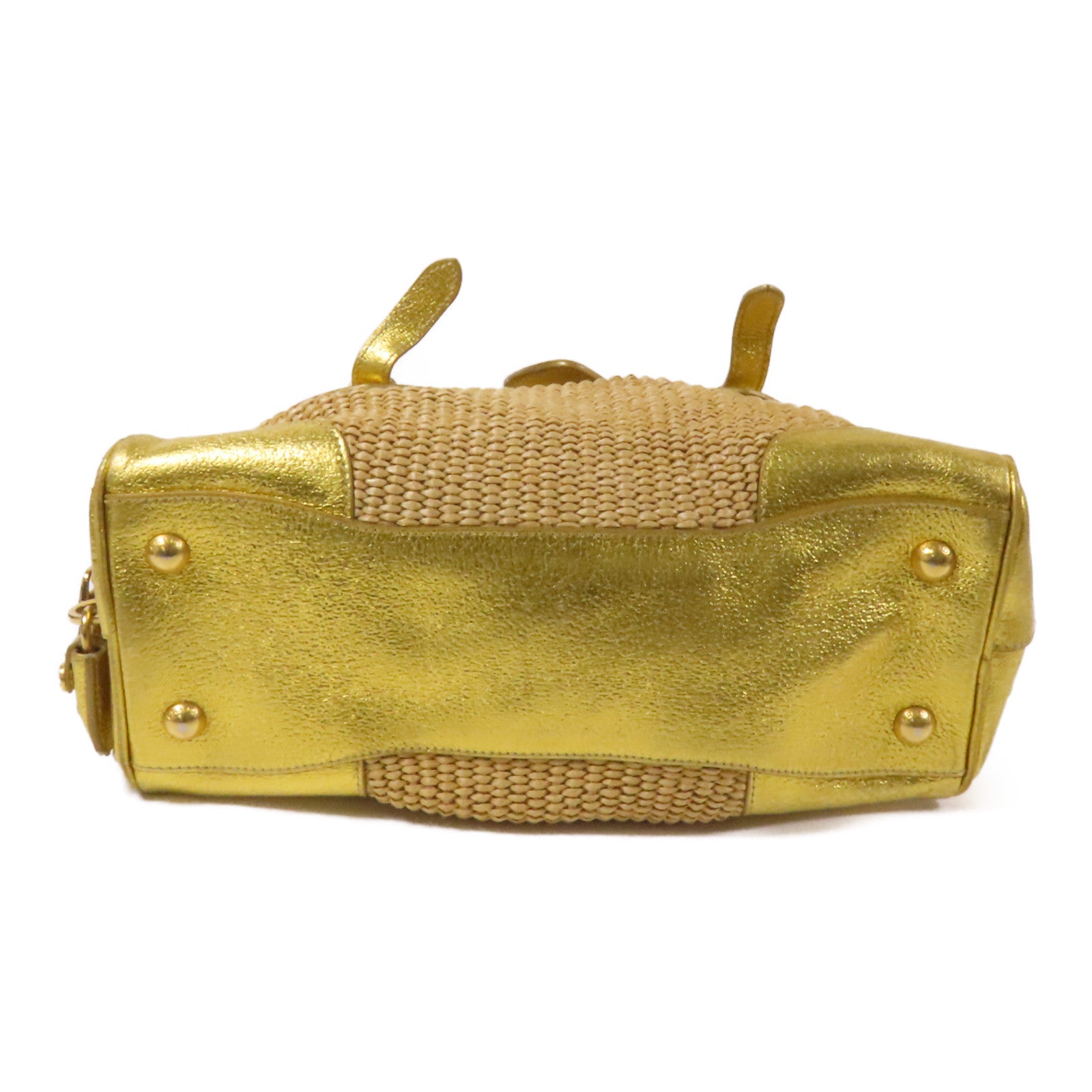 PRADA 牛皮皮革/Rattan Hand Bag金扣手挽袋