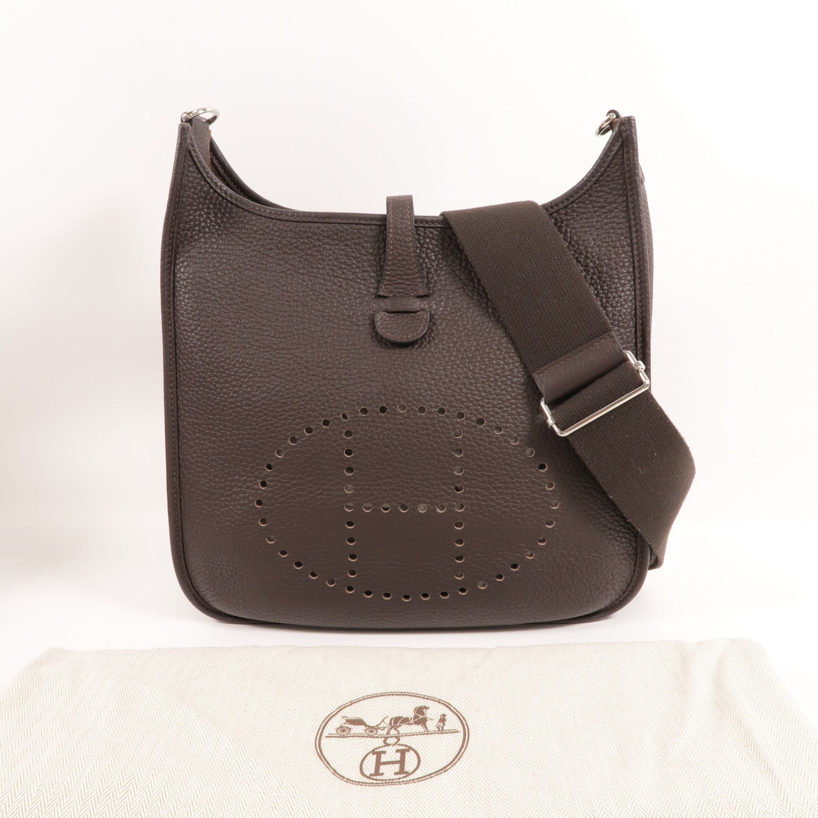 HERMES Clemence皮革Evelyne PM肩背袋Cacao