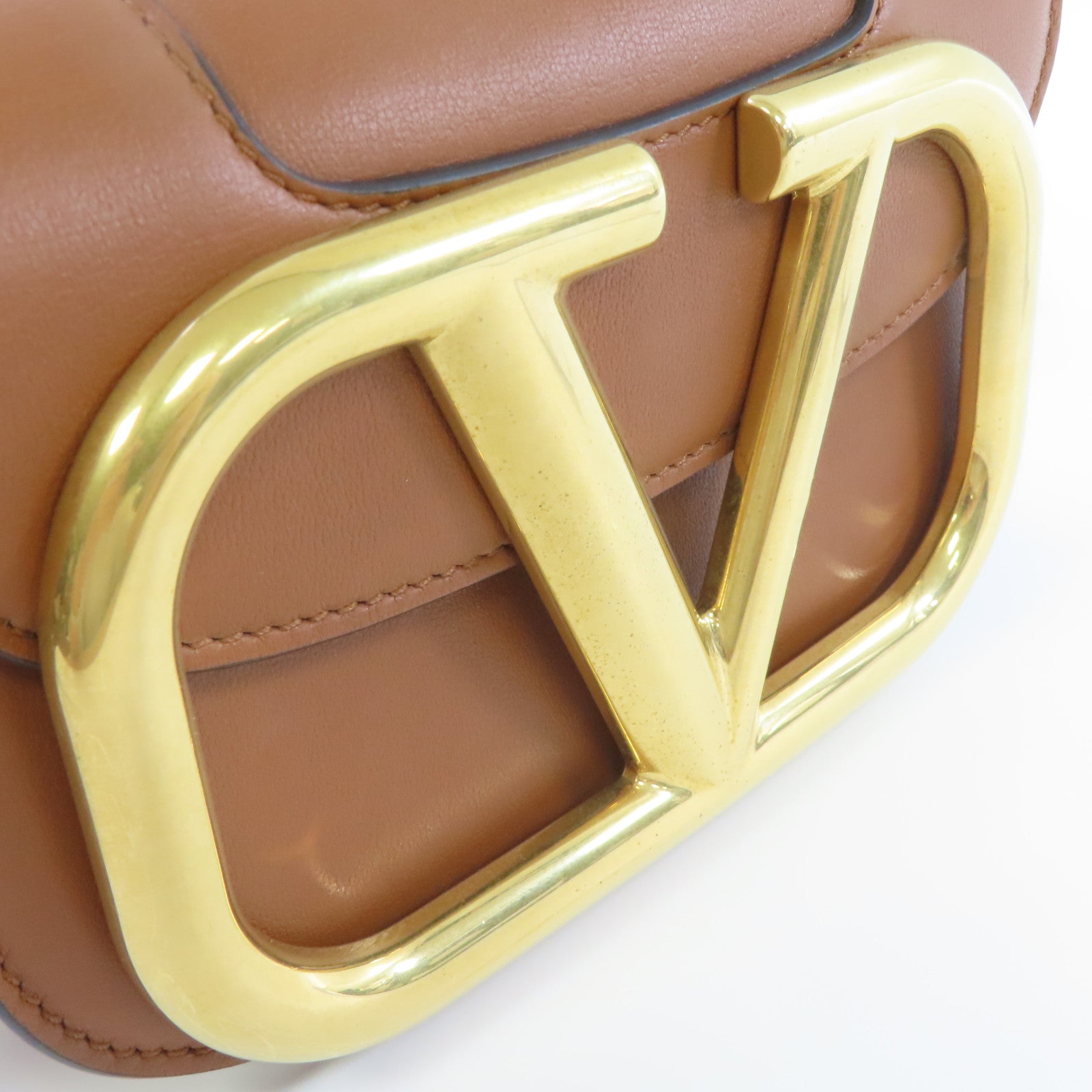 Valentino 【激減優惠】牛皮皮革Shoulder Bag金扣肩背袋啡色