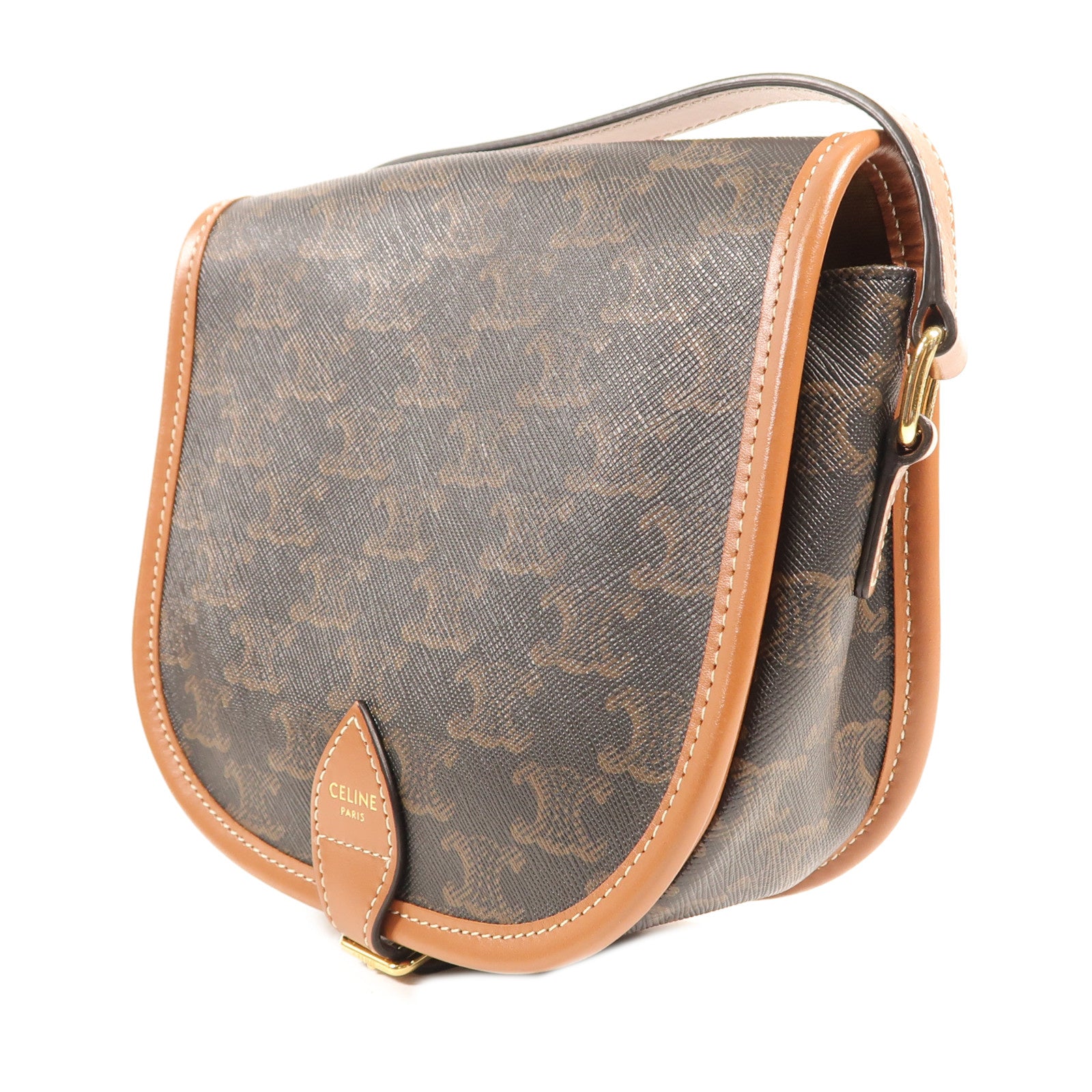 CELINE 塗層帆布Folco Bag金扣肩背袋