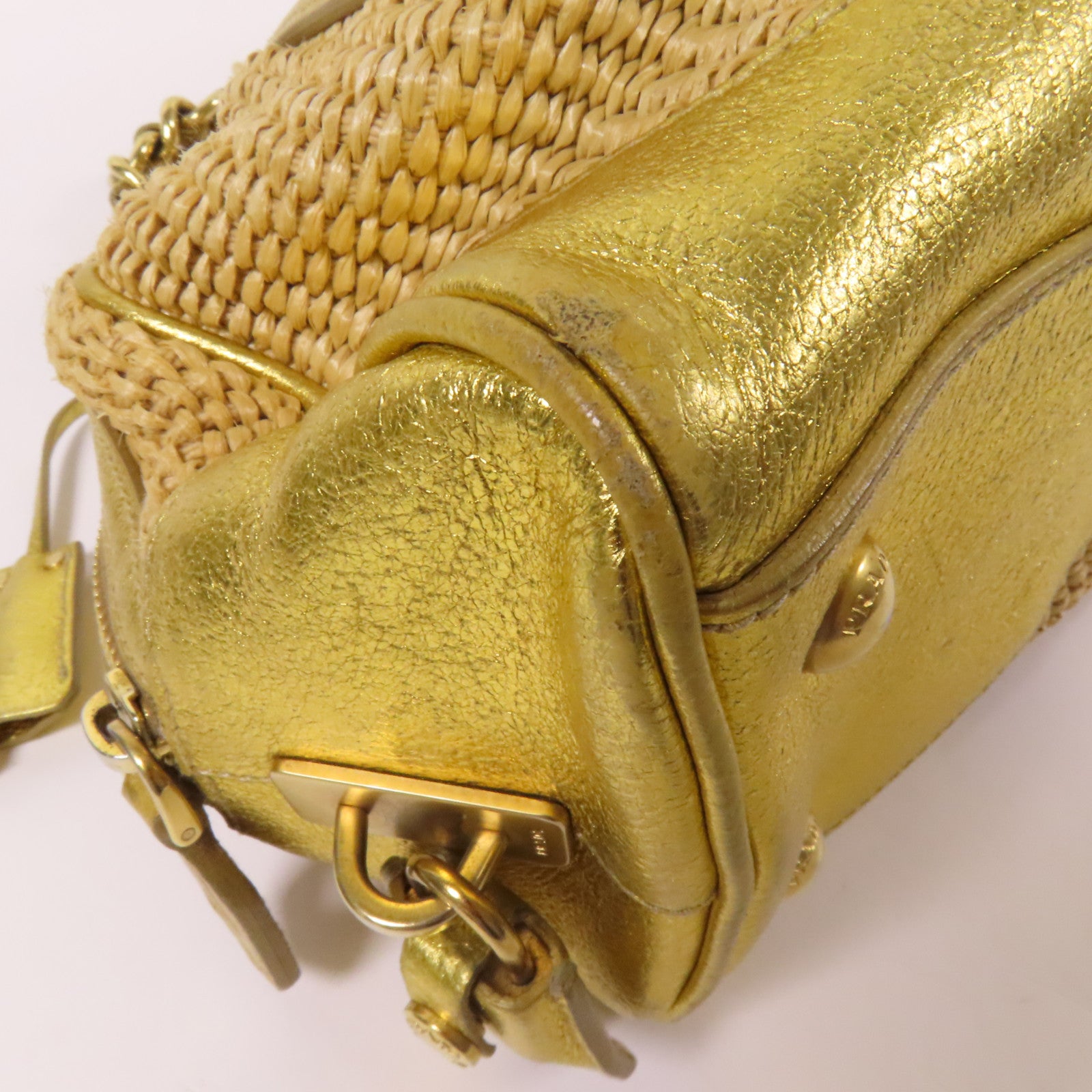 PRADA 牛皮皮革/Rattan Hand Bag金扣手挽袋