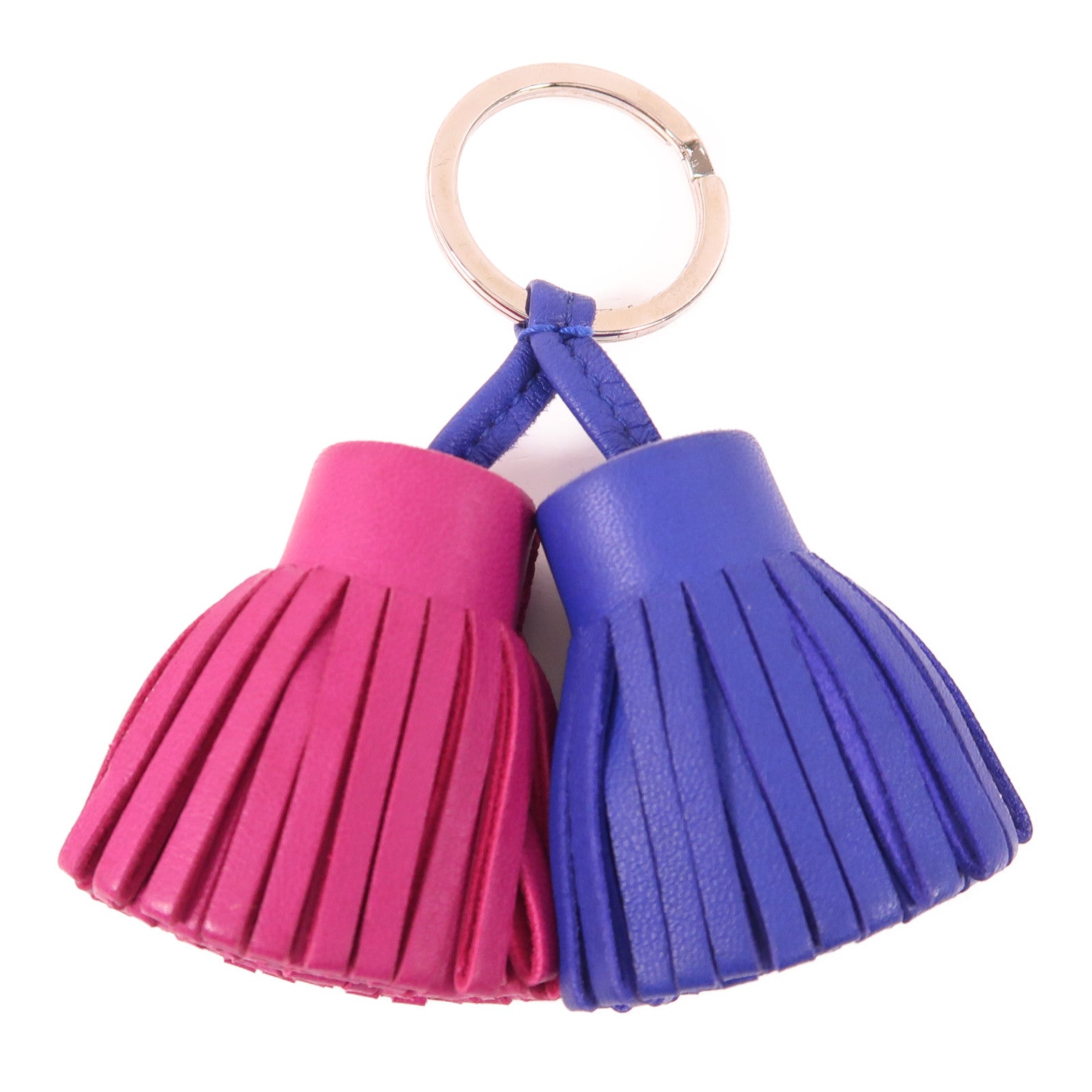 HERMES 【激減優惠】Swift皮革Duo Carmen Key Ring銀扣鑰匙圈Purple/Blue