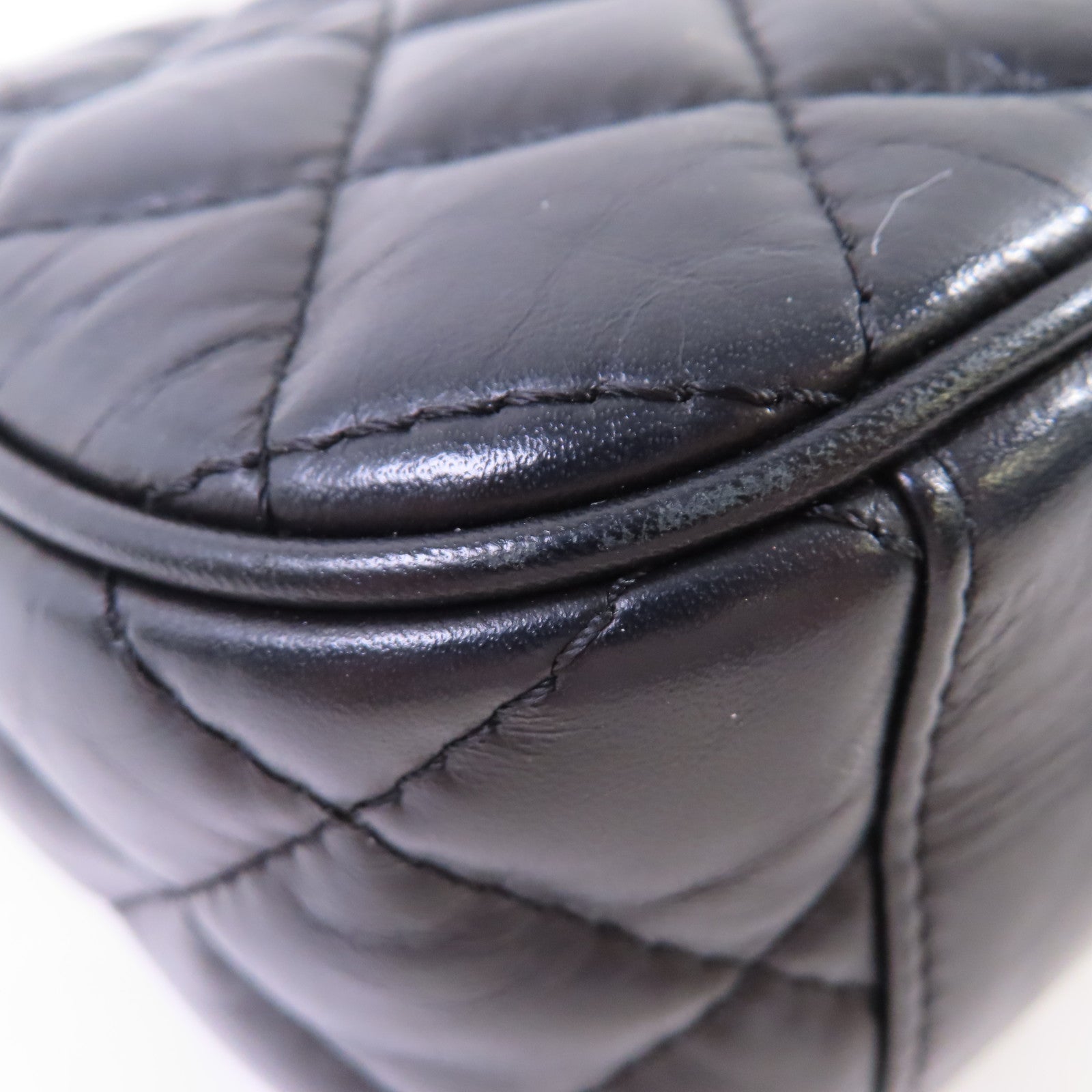 CHANEL 菱格牛皮皮革Chain Shoulder Bag銀扣鏈帶肩背袋黑色