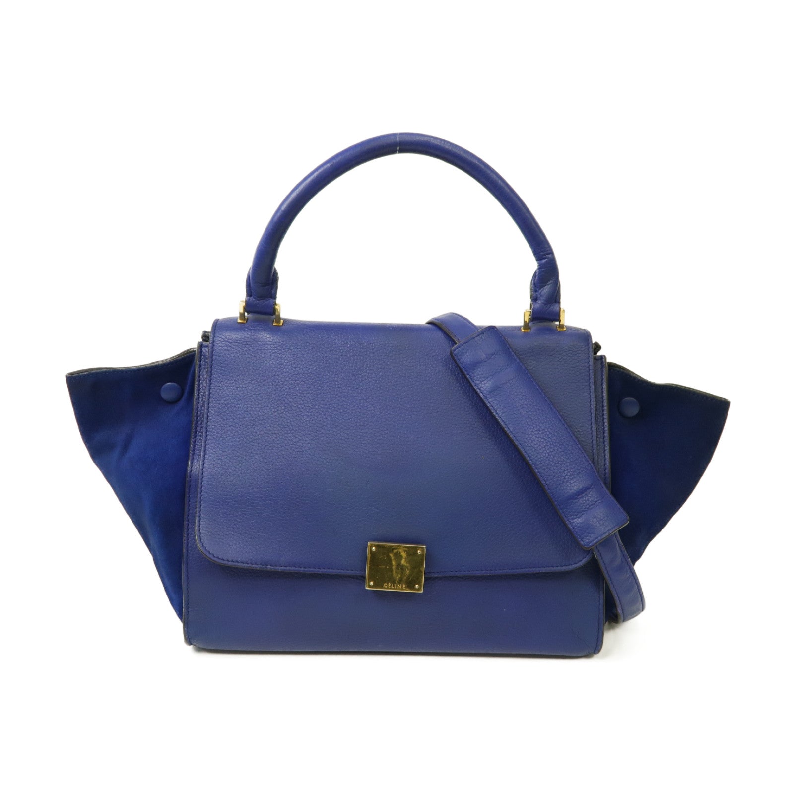 CELINE 【激減優惠】牛皮皮革Trapeze金扣手挽肩背兩用袋藍色