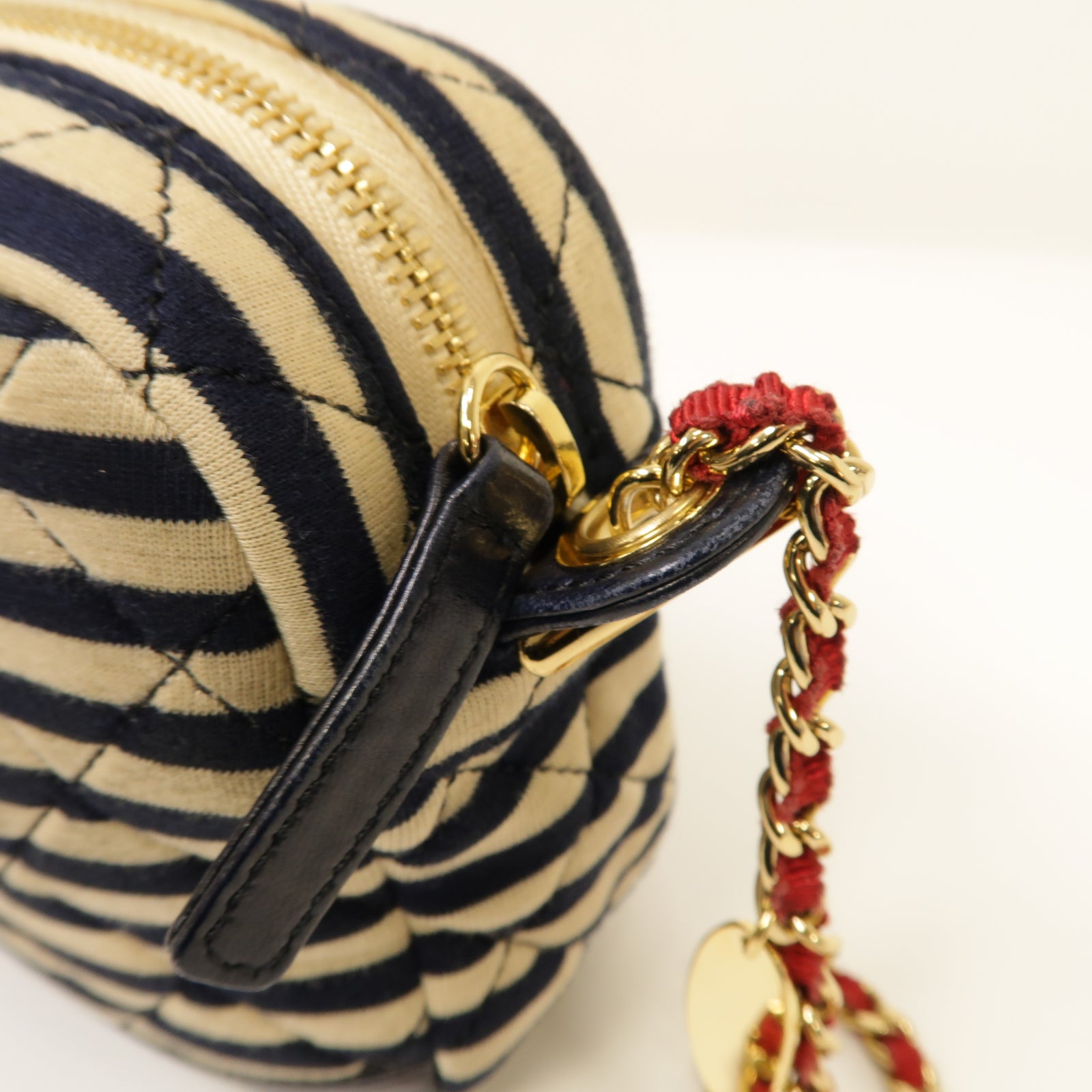 CHANEL 【激減優惠】帆布Chain Shoulder Bag金扣鏈帶肩背袋深藍色/米色
