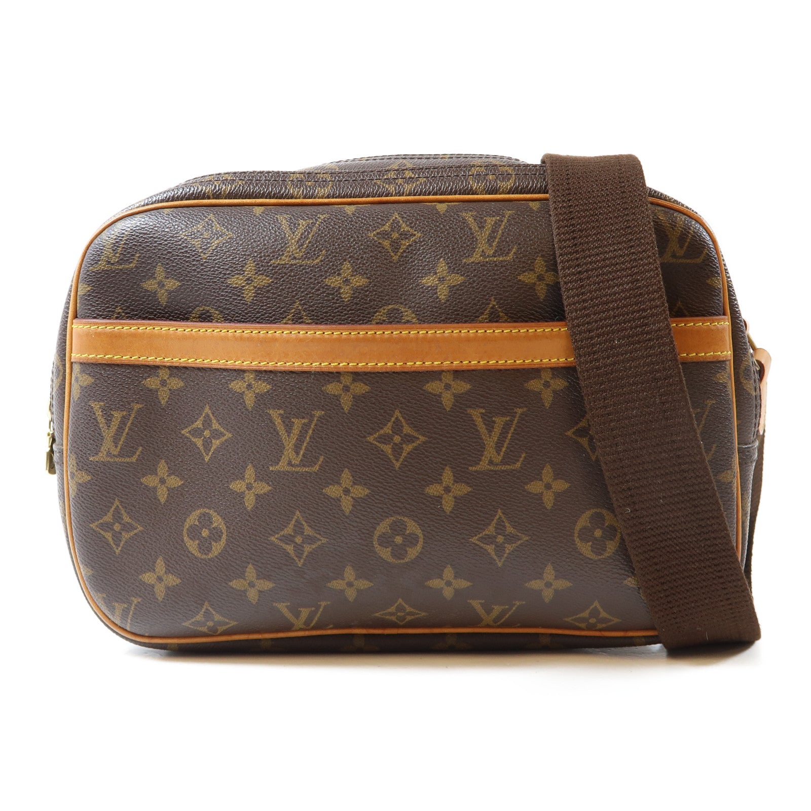 LOUIS VUITTON Monogram Reporter PM金扣肩背袋啡色