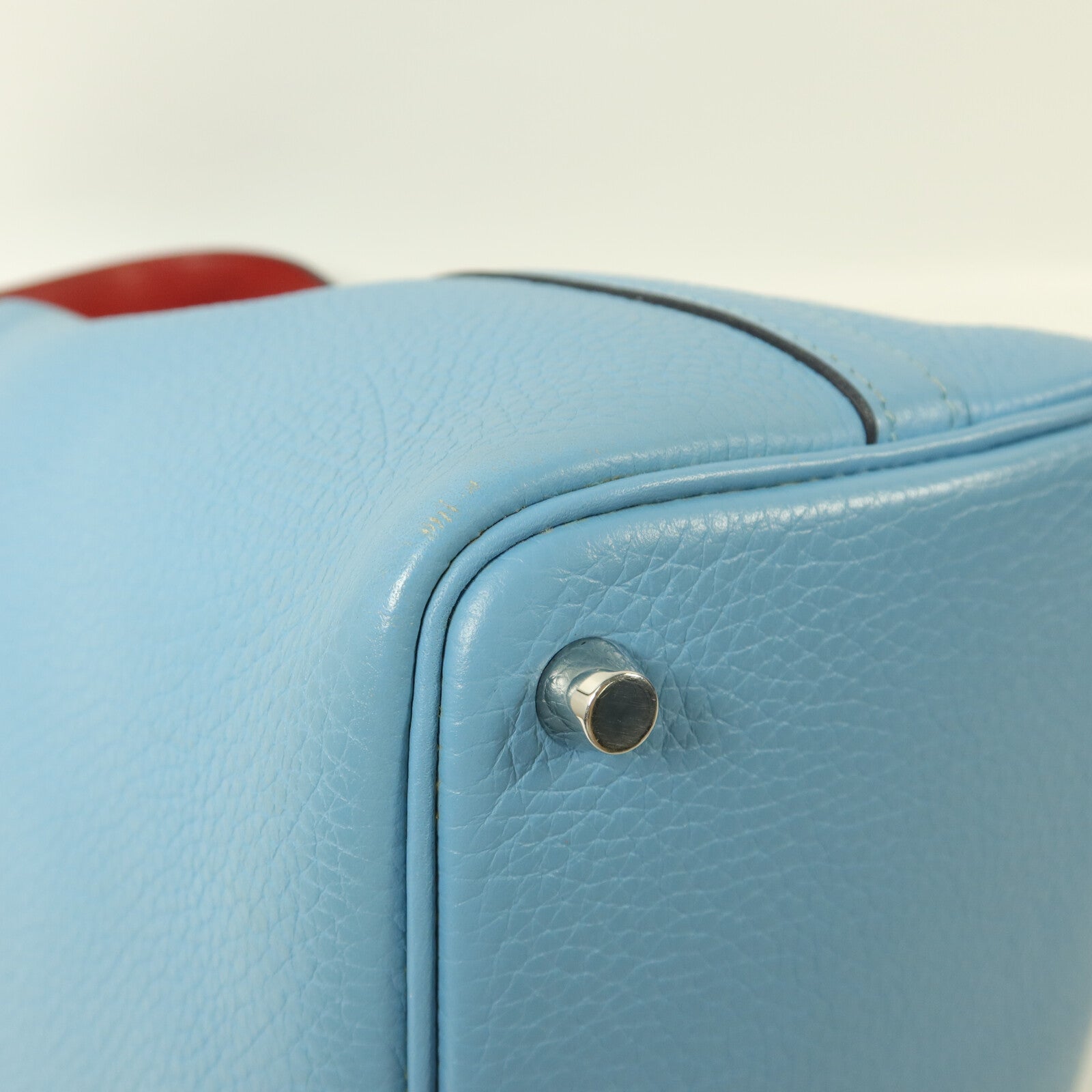 HERMES Clemence皮革Picotin PM手挽袋Bleu Du Nord