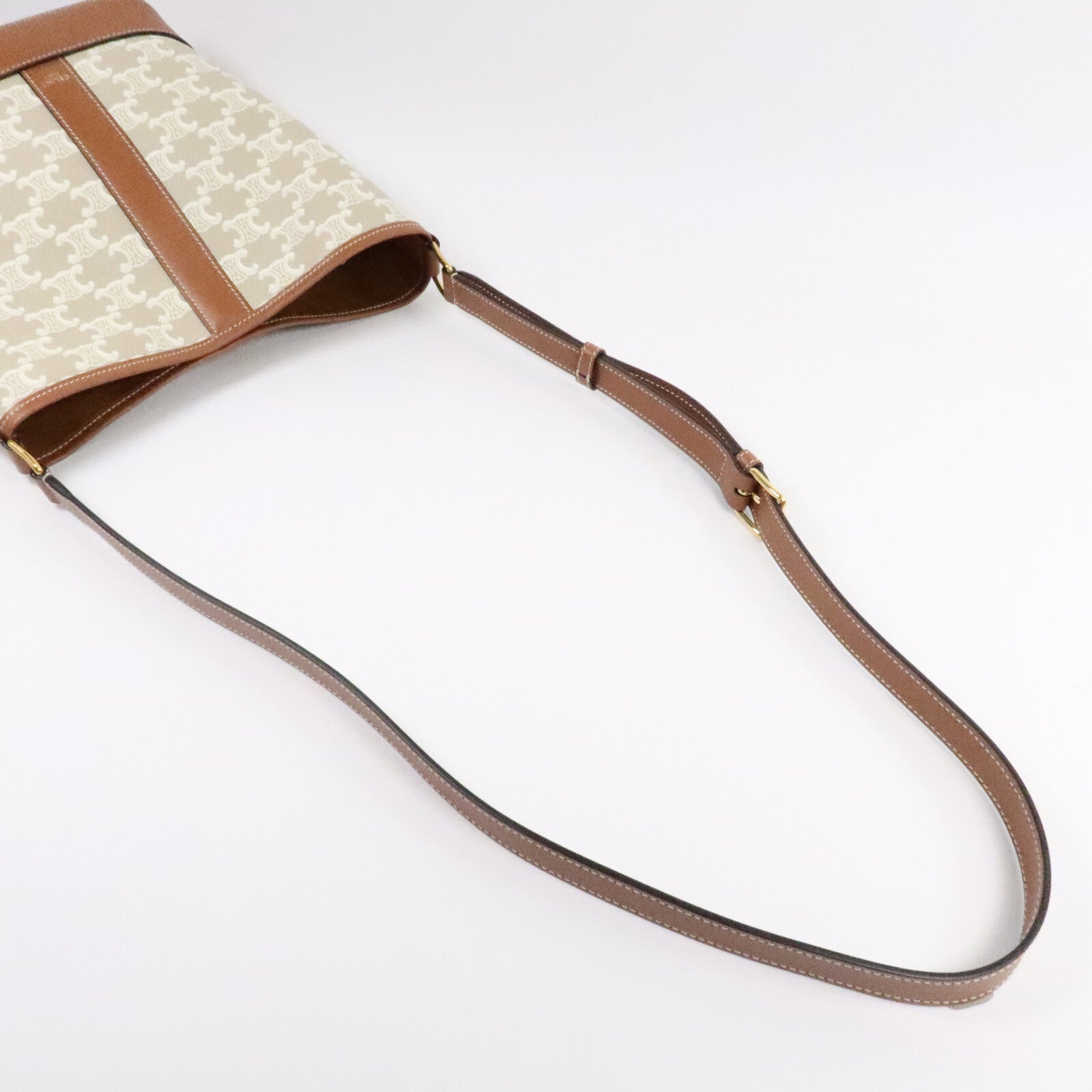CELINE 塗層帆布/牛皮皮革Triomphe Bucket Bag Small肩背袋