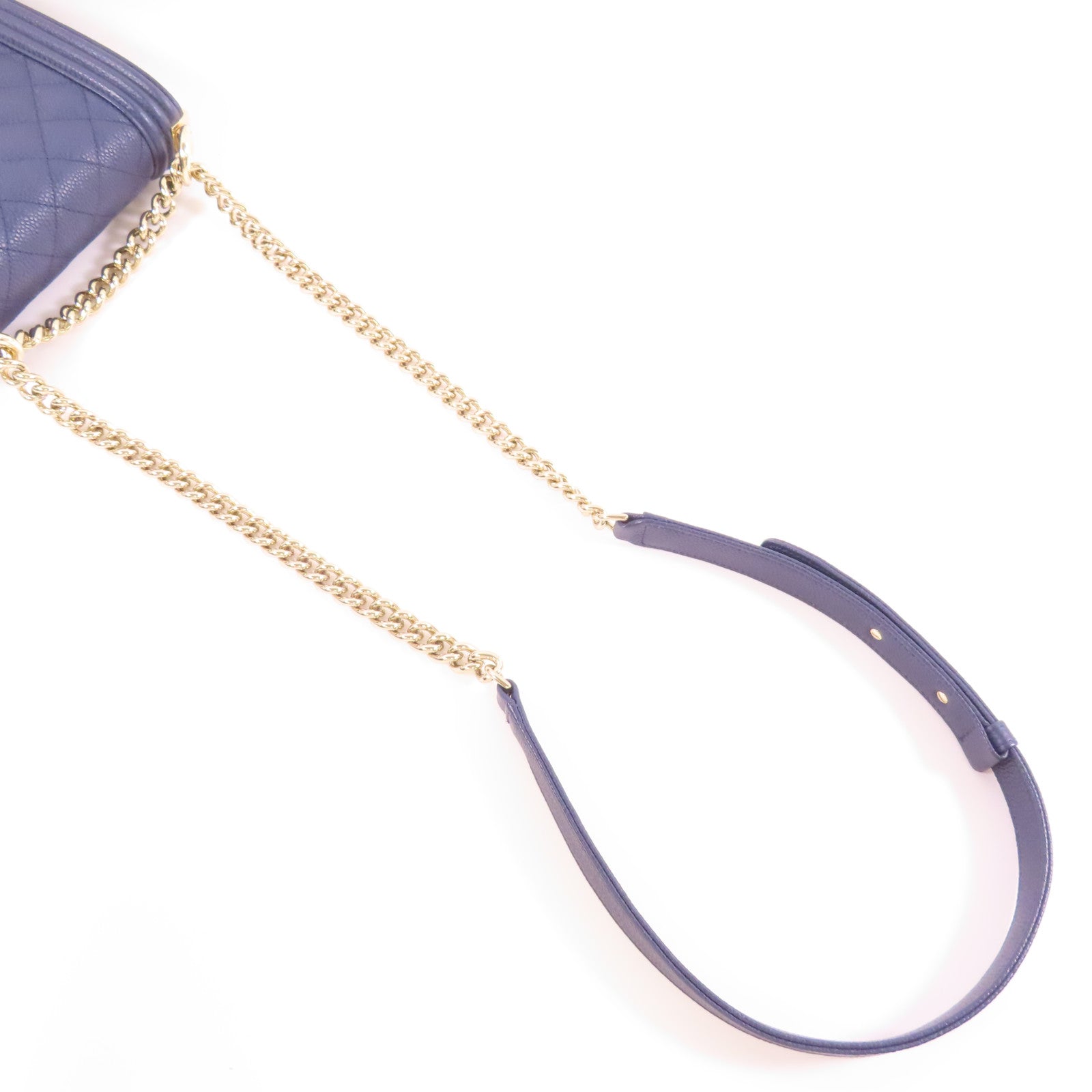 CHANEL CC GHW North South Boy Shoulder Bag Calfskin Leather Navy