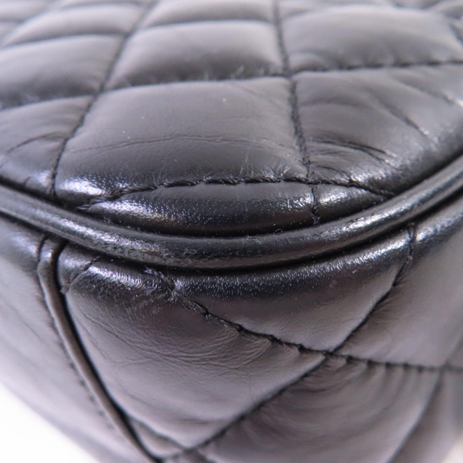 CHANEL 菱格牛皮皮革Chain Shoulder Bag銀扣鏈帶肩背袋黑色