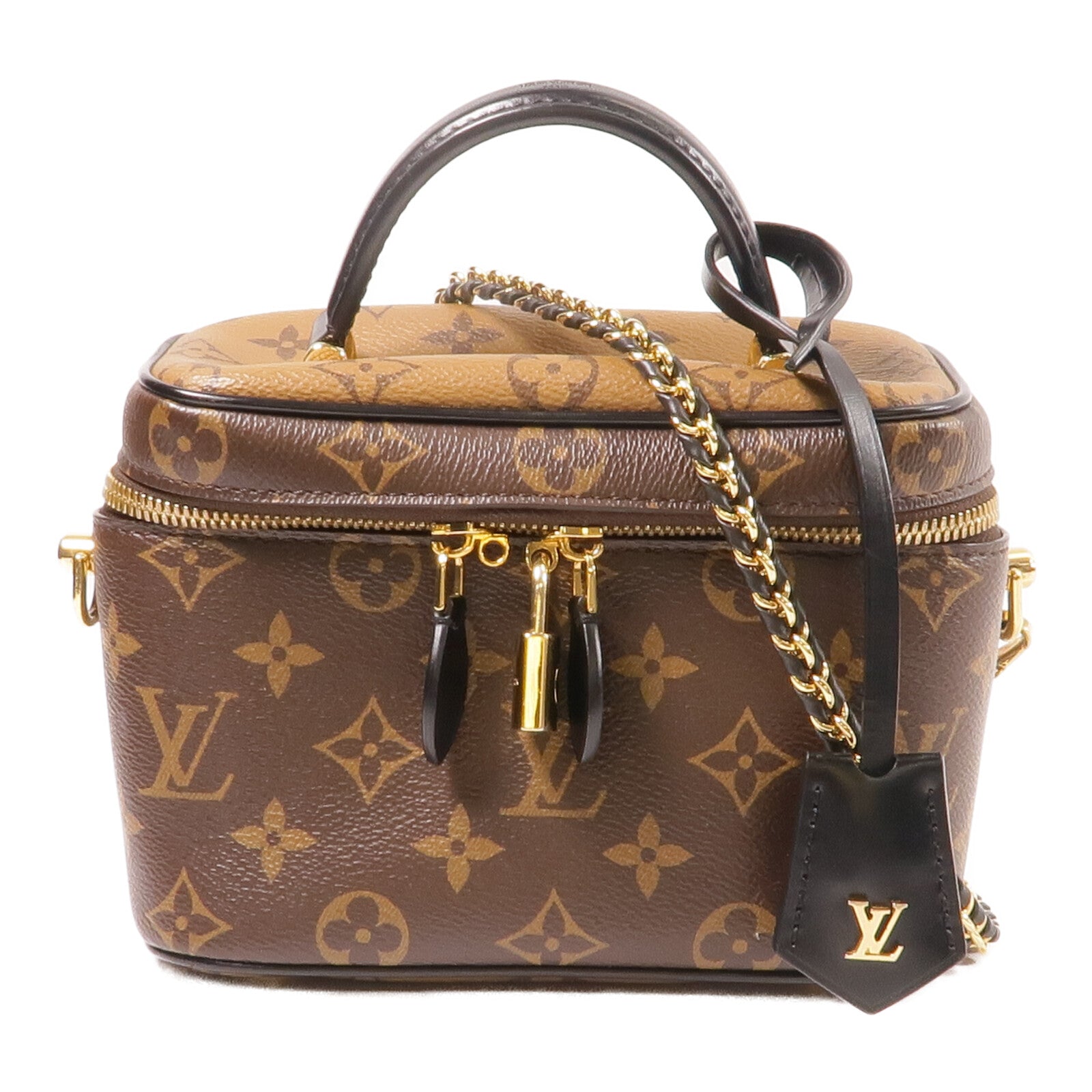 LOUIS VUITTON Monogram/Monogram Reverse Vanity PM手挽肩背兩用袋棕色