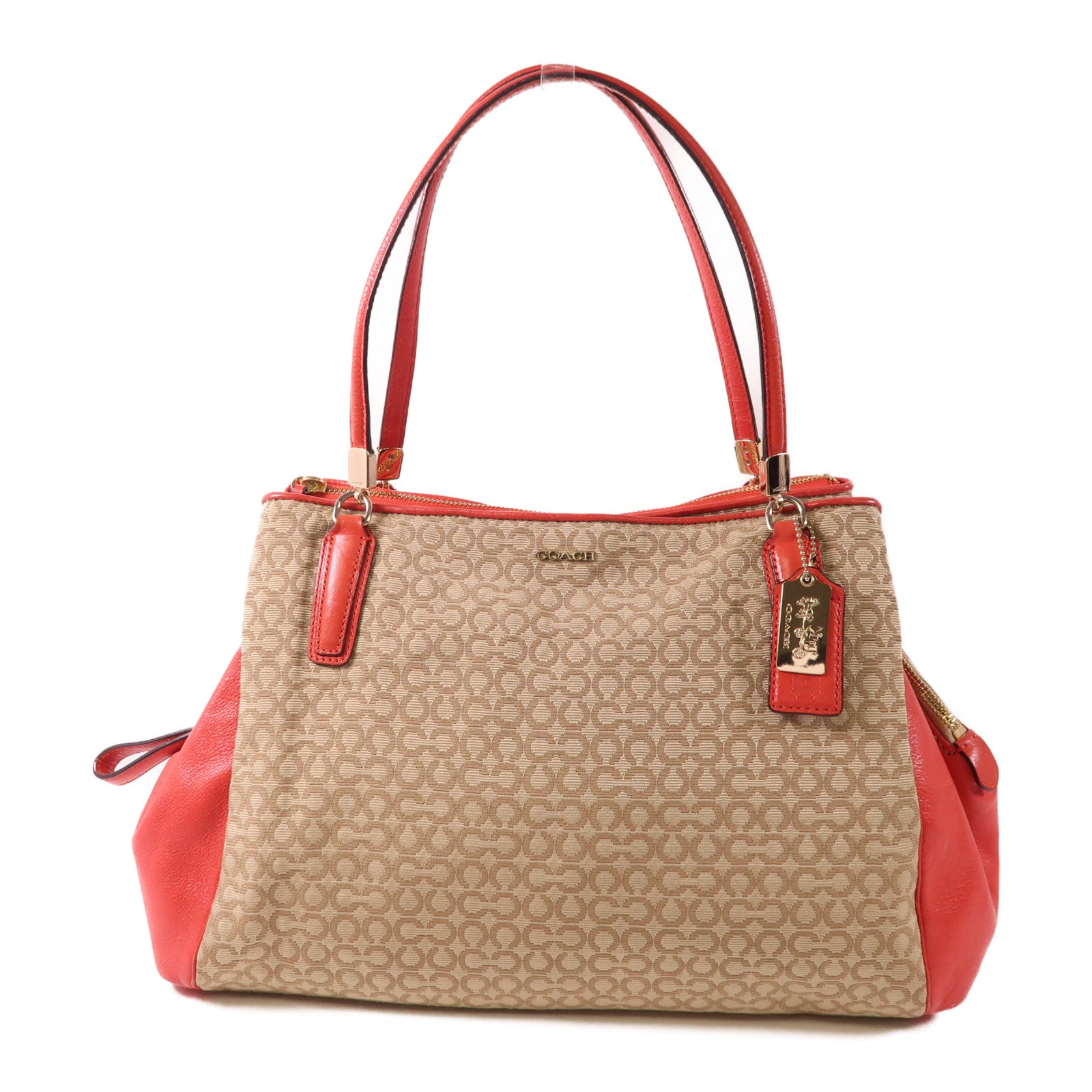 COACH 帆布/皮革Shoulder Bag金扣肩背袋