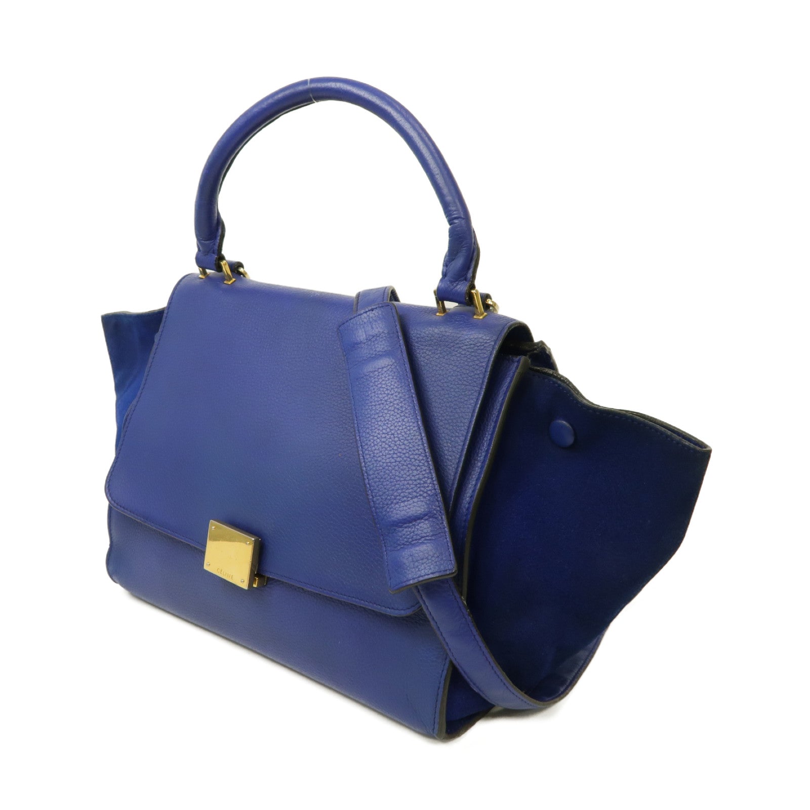 CELINE 【激減優惠】牛皮皮革Trapeze金扣手挽肩背兩用袋藍色