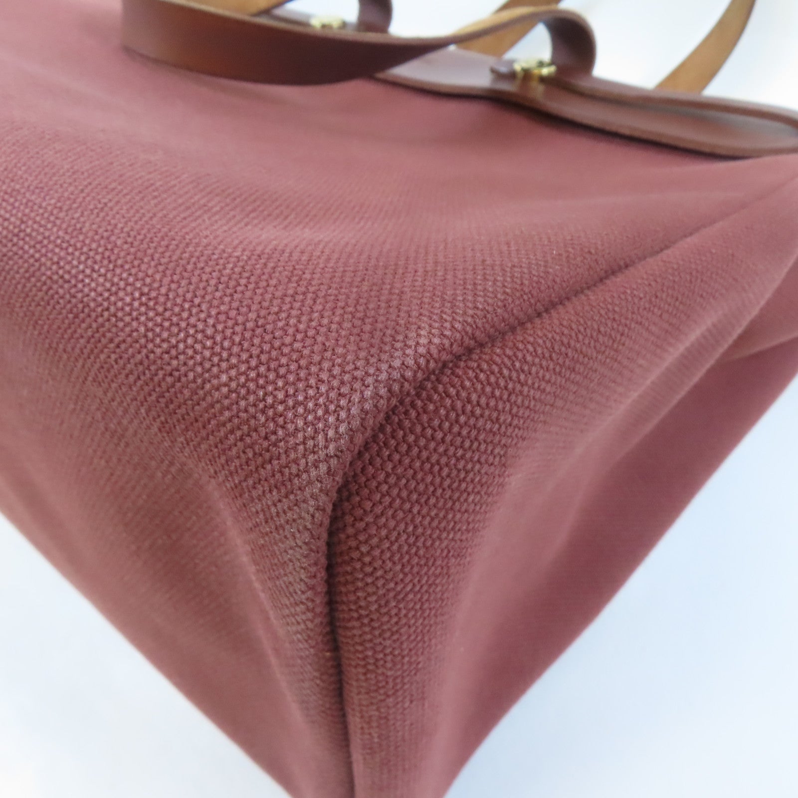 HERMES 帆布Herbag Cabas Toile金扣肩背袋啡色