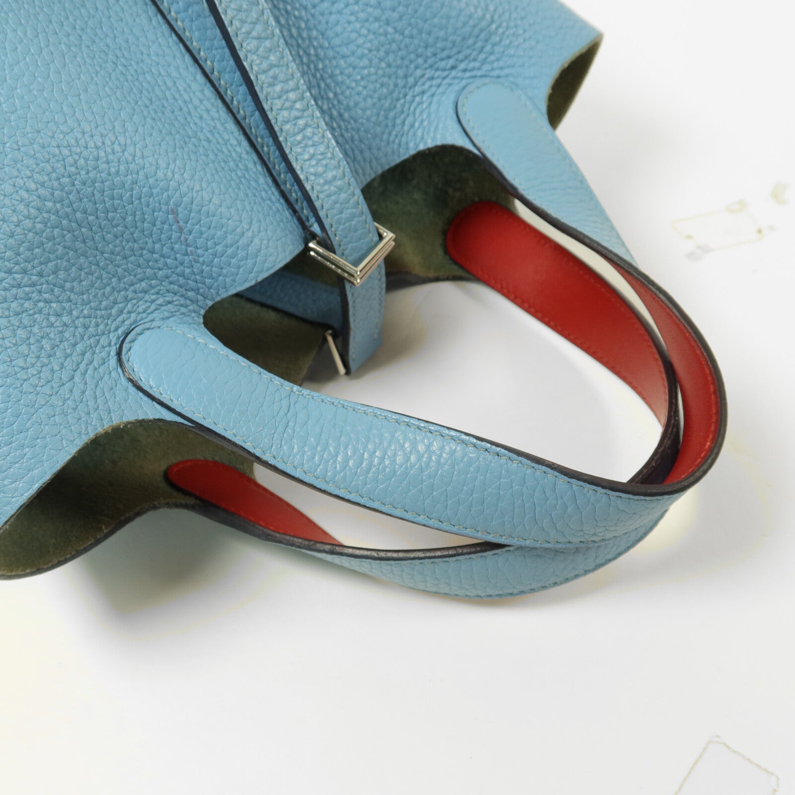 HERMES Clemence皮革Picotin PM手挽袋Bleu Du Nord