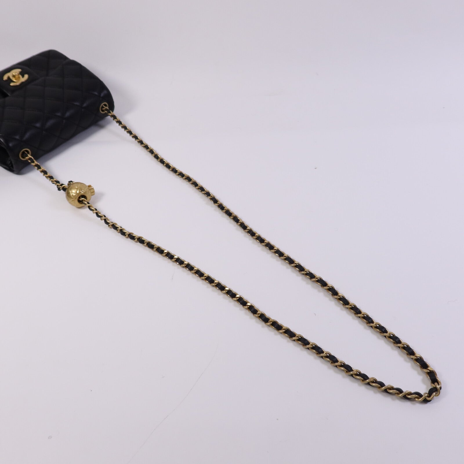CHANEL 羊皮皮革Gold Ball金扣鏈帶手挽袋