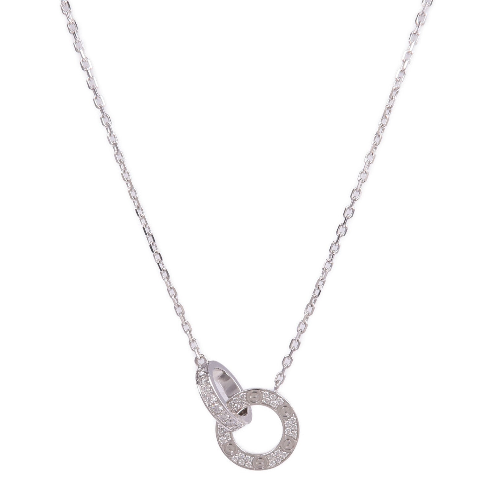 CARTIER 18K白金Love Necklace Paved Diamond項鍊