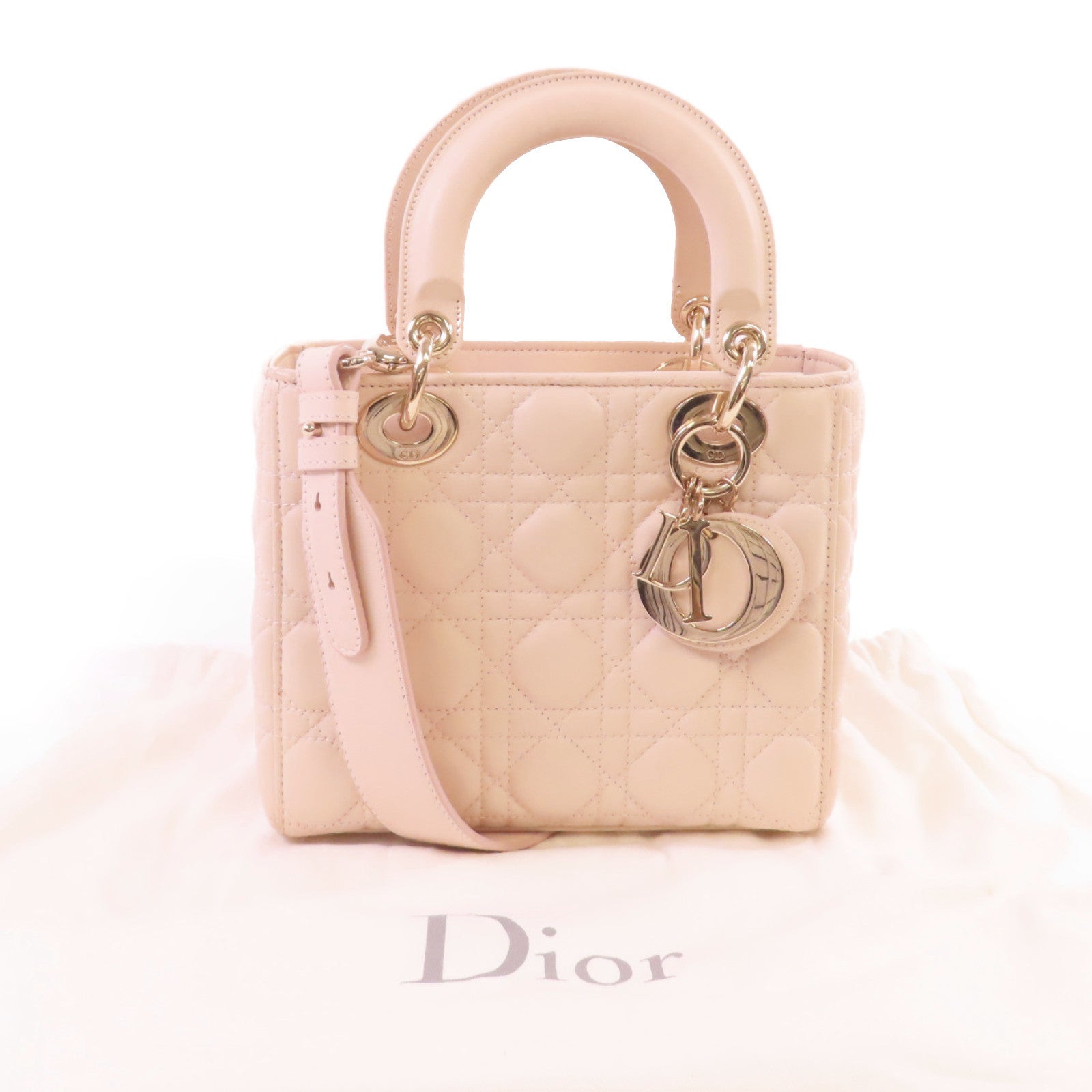 Dior 羊皮皮革Lady Dior Way Shoulder Bag金扣手挽肩背兩用袋裸色
