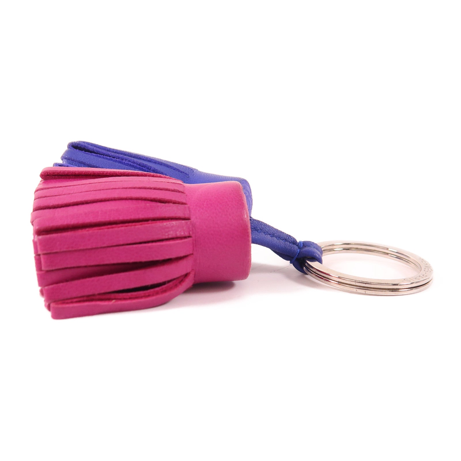 HERMES 【激減優惠】Swift皮革Duo Carmen Key Ring銀扣鑰匙圈Purple/Blue