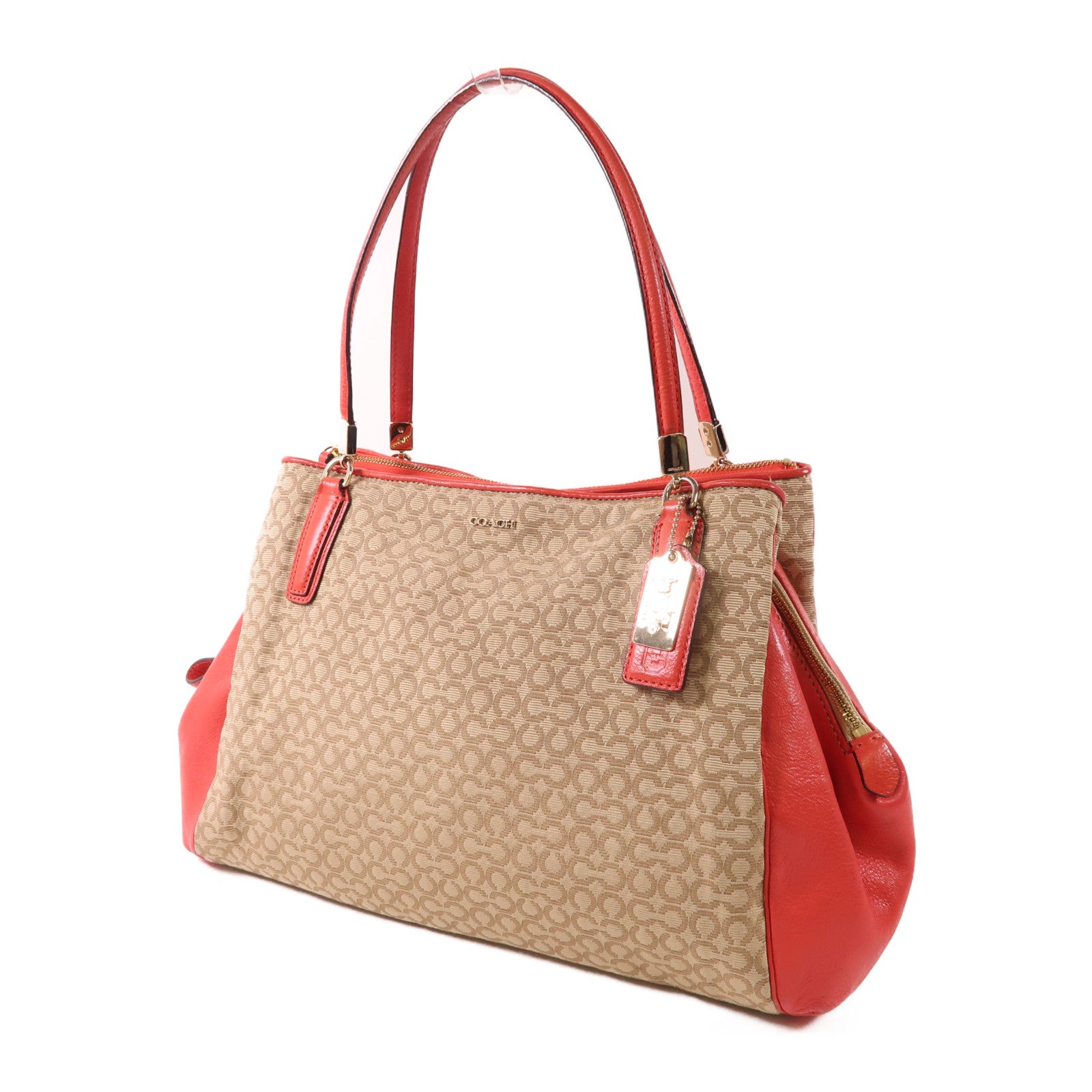 COACH 帆布/皮革Shoulder Bag金扣肩背袋