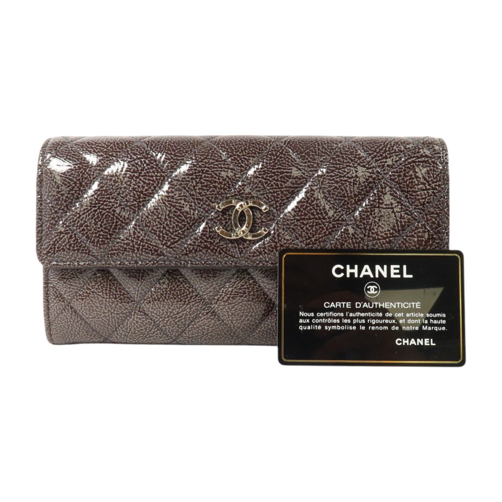 CHANEL 漆皮皮革Long Wallet銀扣長錢包