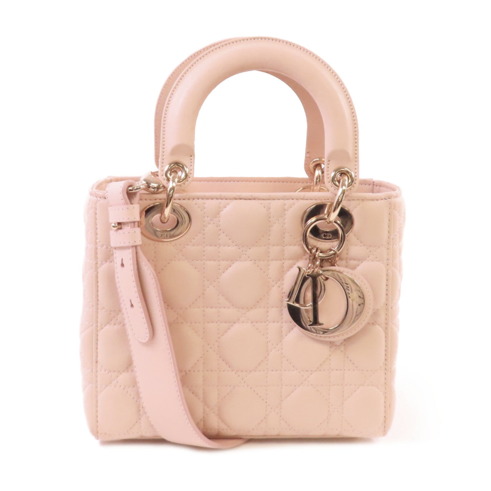 Dior 羊皮皮革Lady Dior Way Shoulder Bag金扣手挽肩背兩用袋裸色