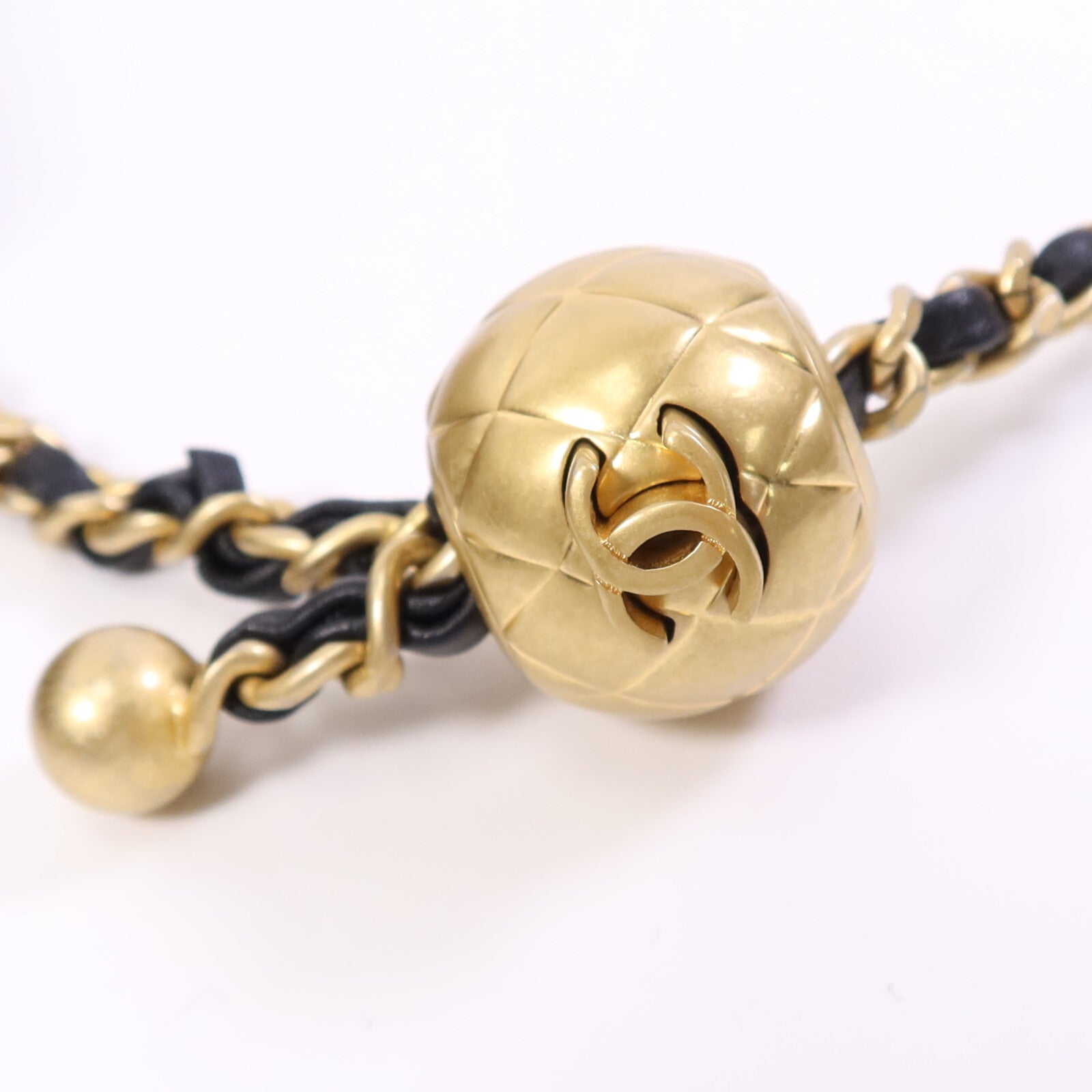 CHANEL 羊皮皮革Gold Ball金扣鏈帶手挽袋