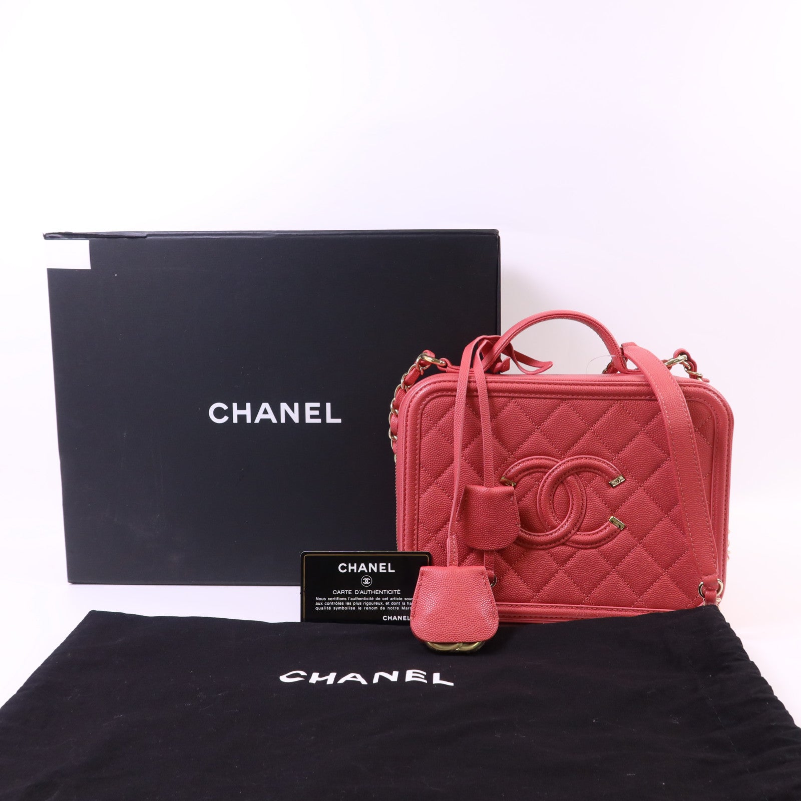 CHANEL 牛皮皮革Vanity Case金扣手挽肩背兩用袋