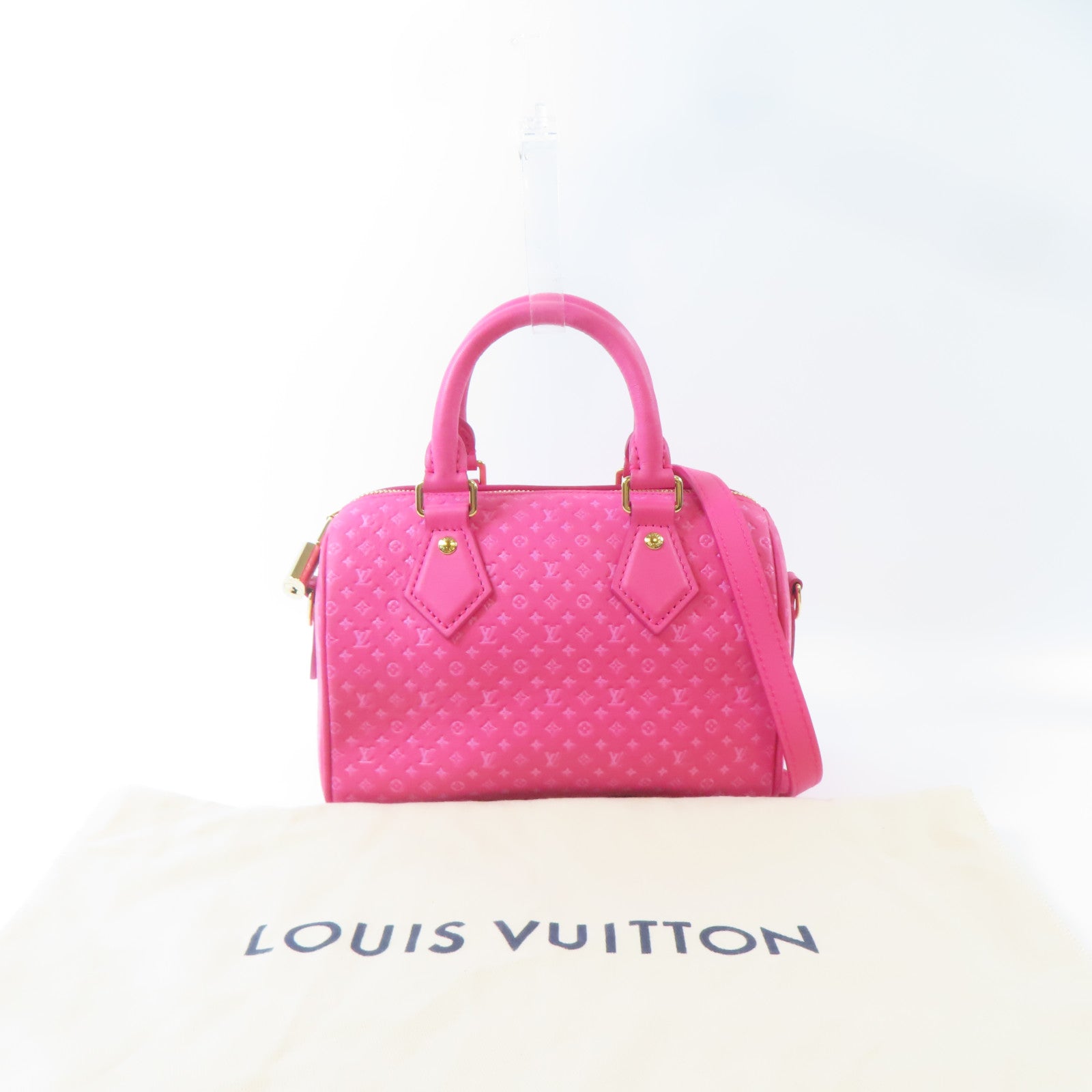 LOUIS VUITTON 牛皮皮革Speedy Bandouliere 20金扣手挽肩背兩用袋粉紅色