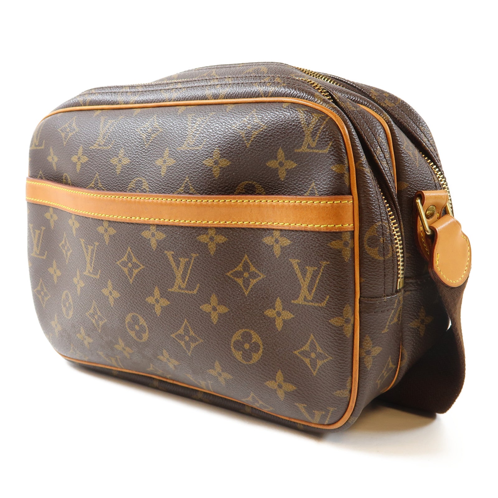 LOUIS VUITTON Monogram Reporter PM金扣肩背袋啡色