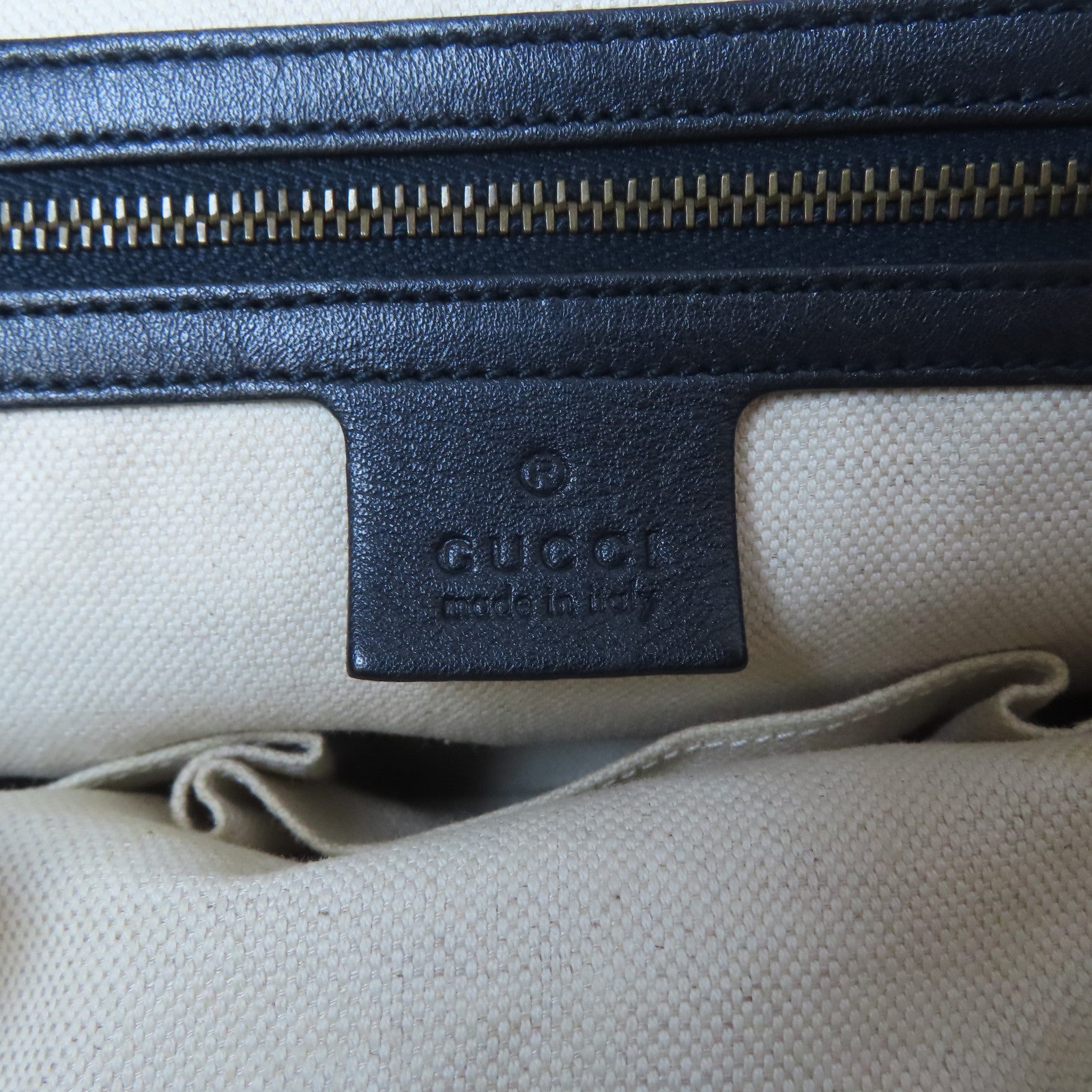 GUCCI 帆布Boston Bag金扣手挽肩背兩用袋啡色/深藍色