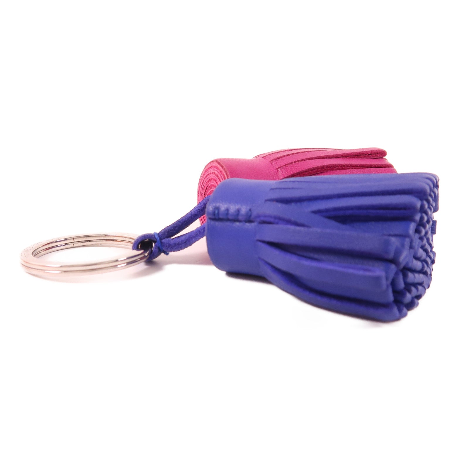 HERMES 【激減優惠】Swift皮革Duo Carmen Key Ring銀扣鑰匙圈Purple/Blue