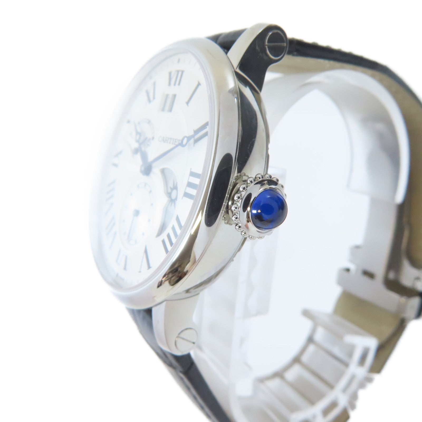 CARTIER Rotonde de Cartier不鏽鋼/皮革帶手錶自動機芯銀色